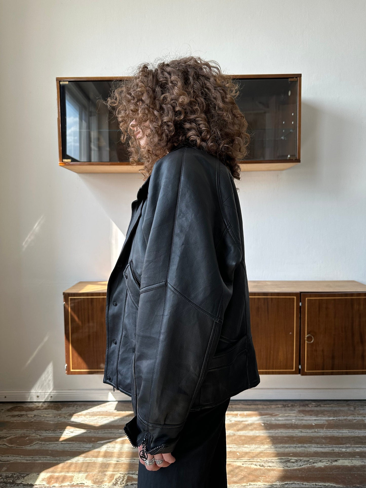 Vintage 90s faux leather bomber jacket in black