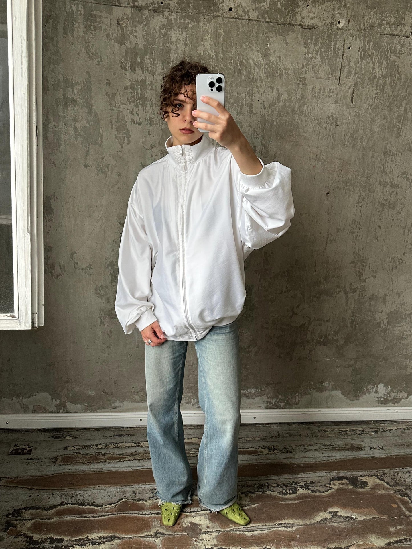 Vintage y2k lightweight athletic jacket in white