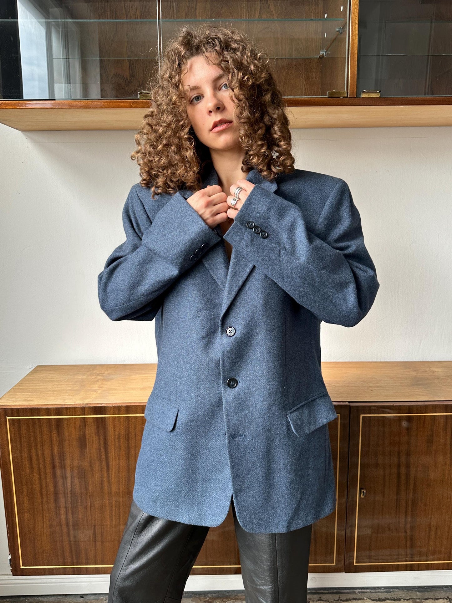 Vintage 90s oversized classic wool blazer in blue