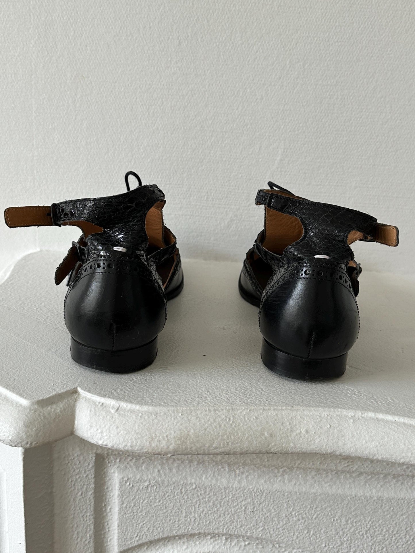 Maison Margiela Line 22 Black Leather Cut-Out Brogue Oxford Sandal in Black I US 6.5