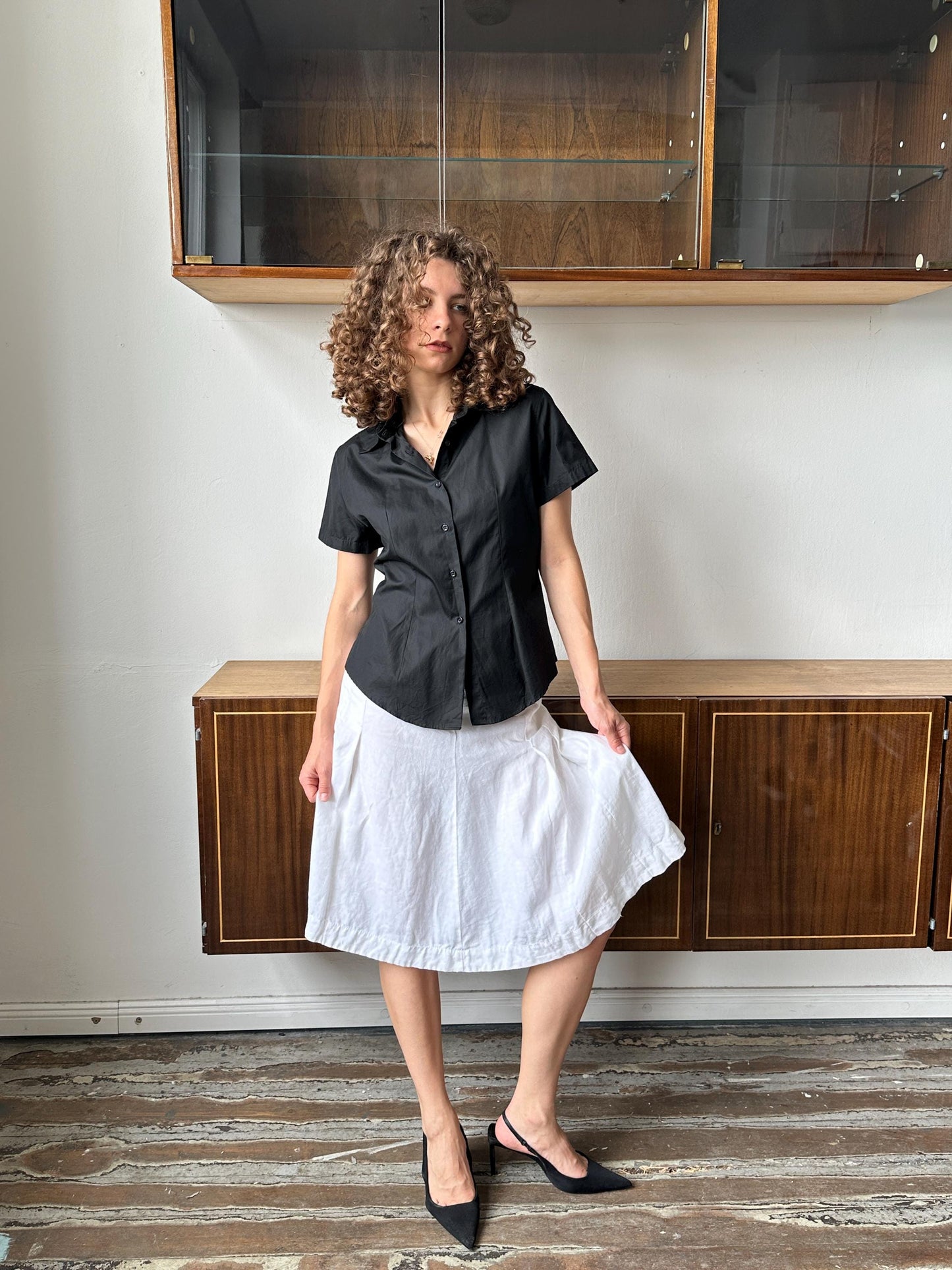 Vintage 80s regular cotton blouse in black