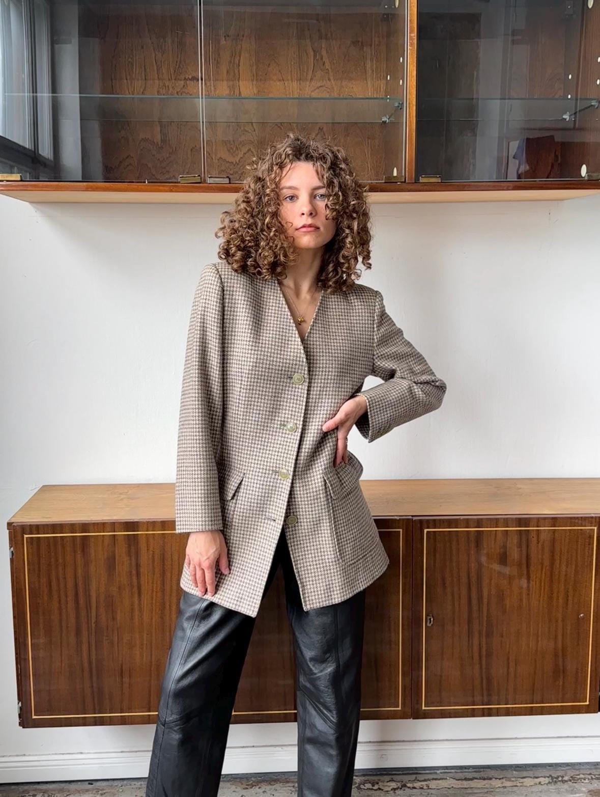 Vintage 90s Max Mara checked wool blazer in beige