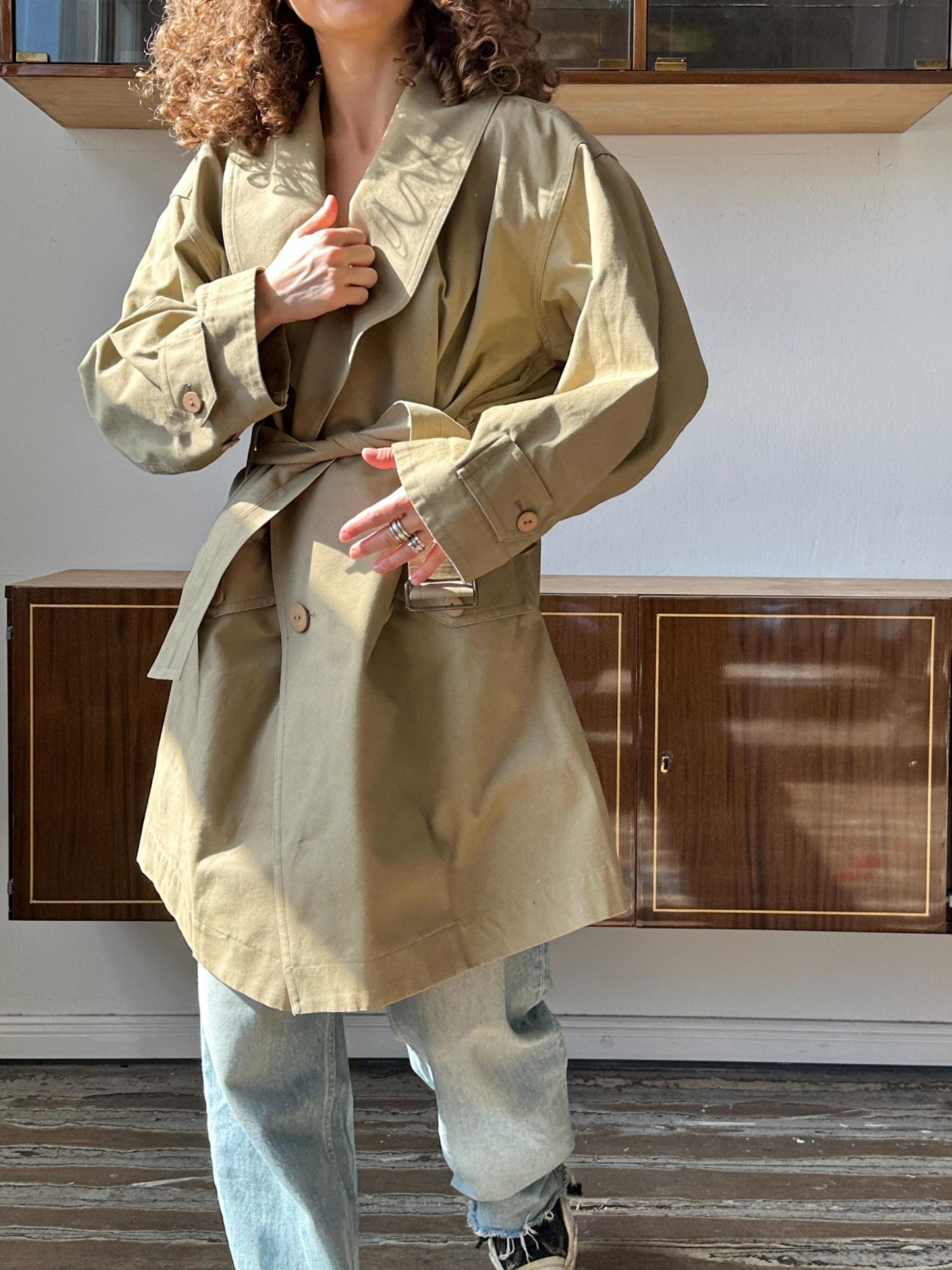 Archive 80s Issey Miyake Plantation trench coat in green, khaki