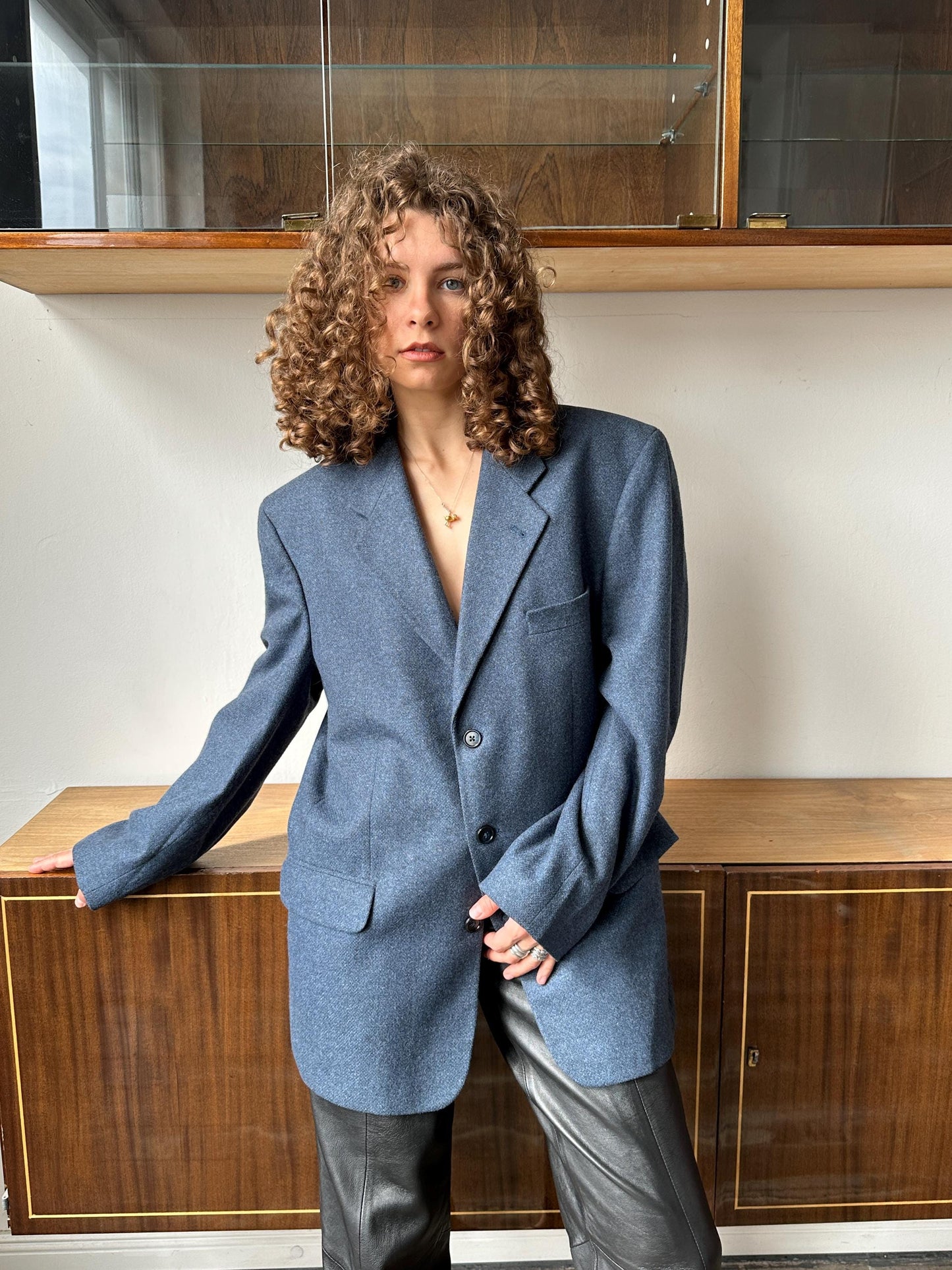 Vintage 90s oversized classic wool blazer in blue
