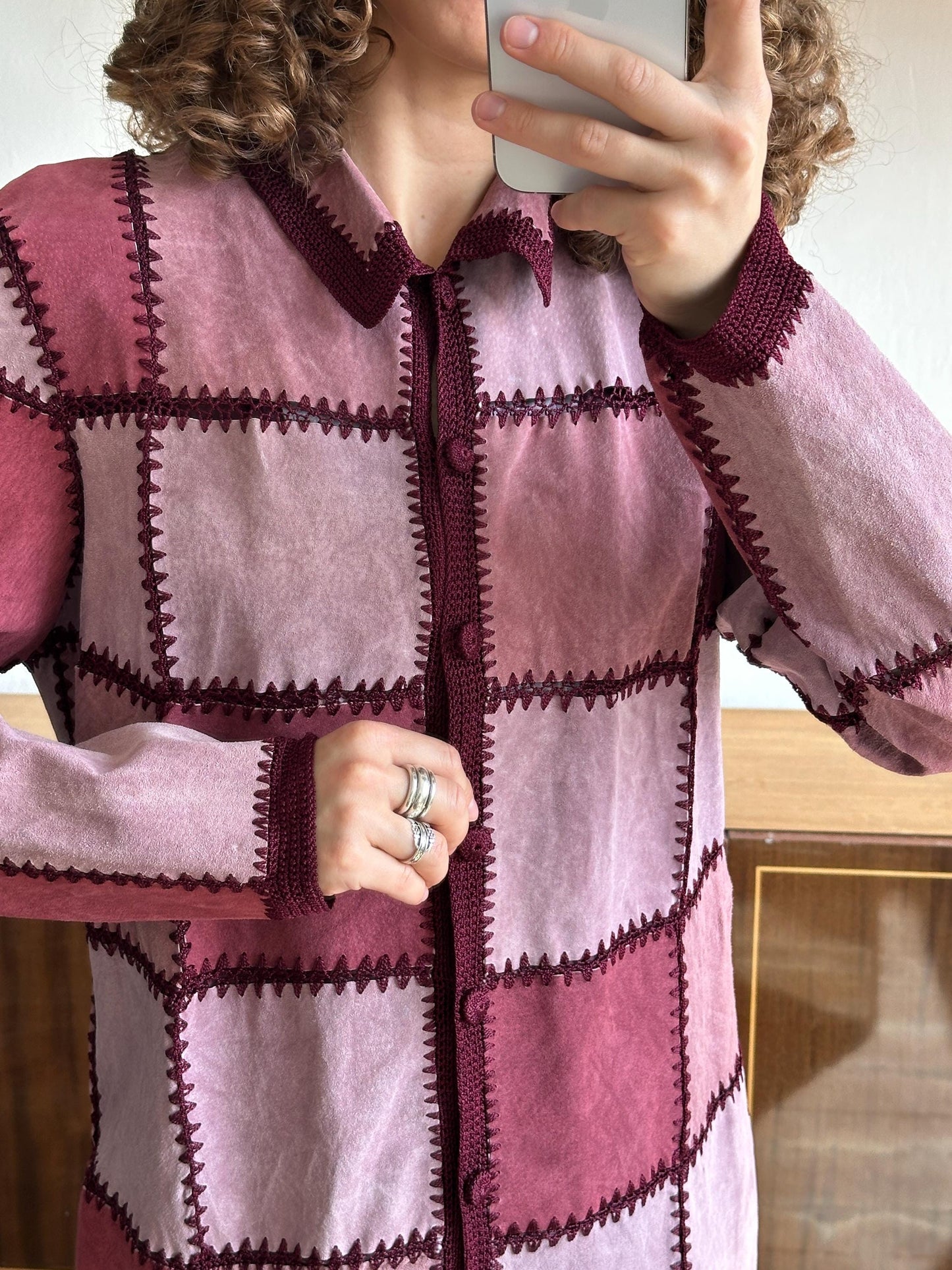 Vintage patchwork leather jacket in pink