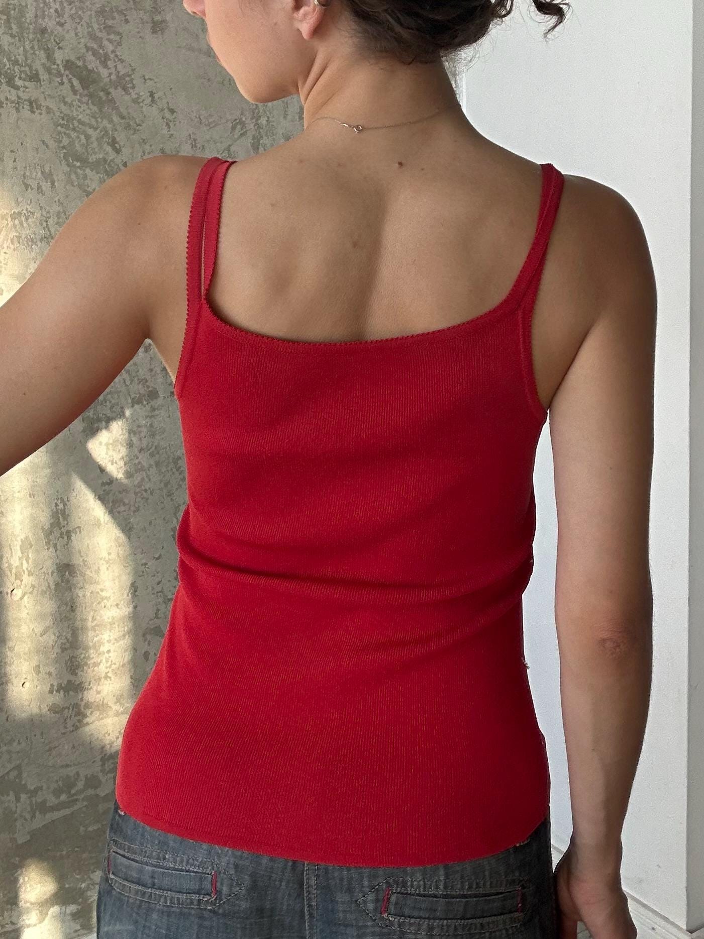 Vintage slim-fit long cotton tank top in red