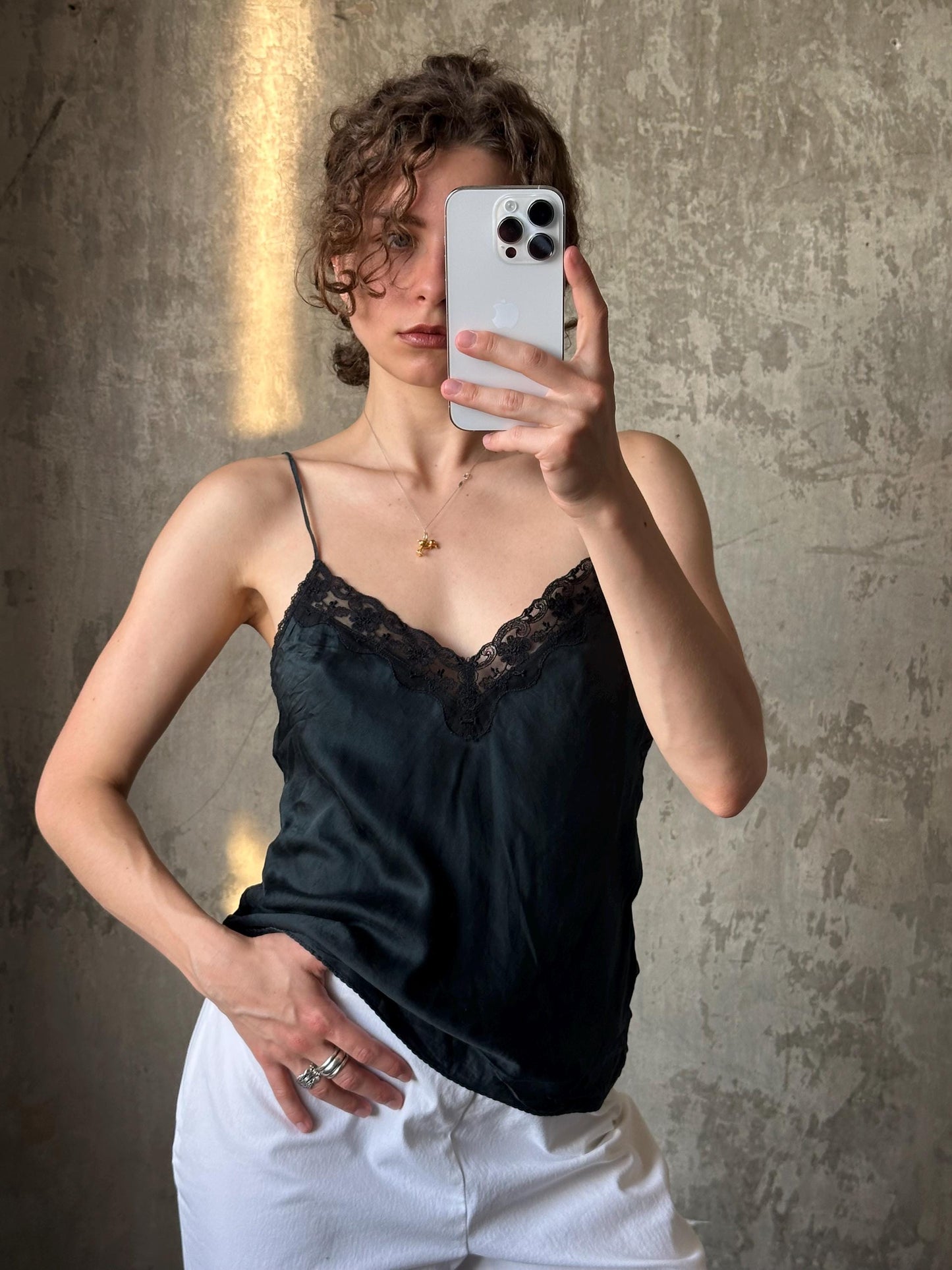 Vintage pure silk nightie top in black