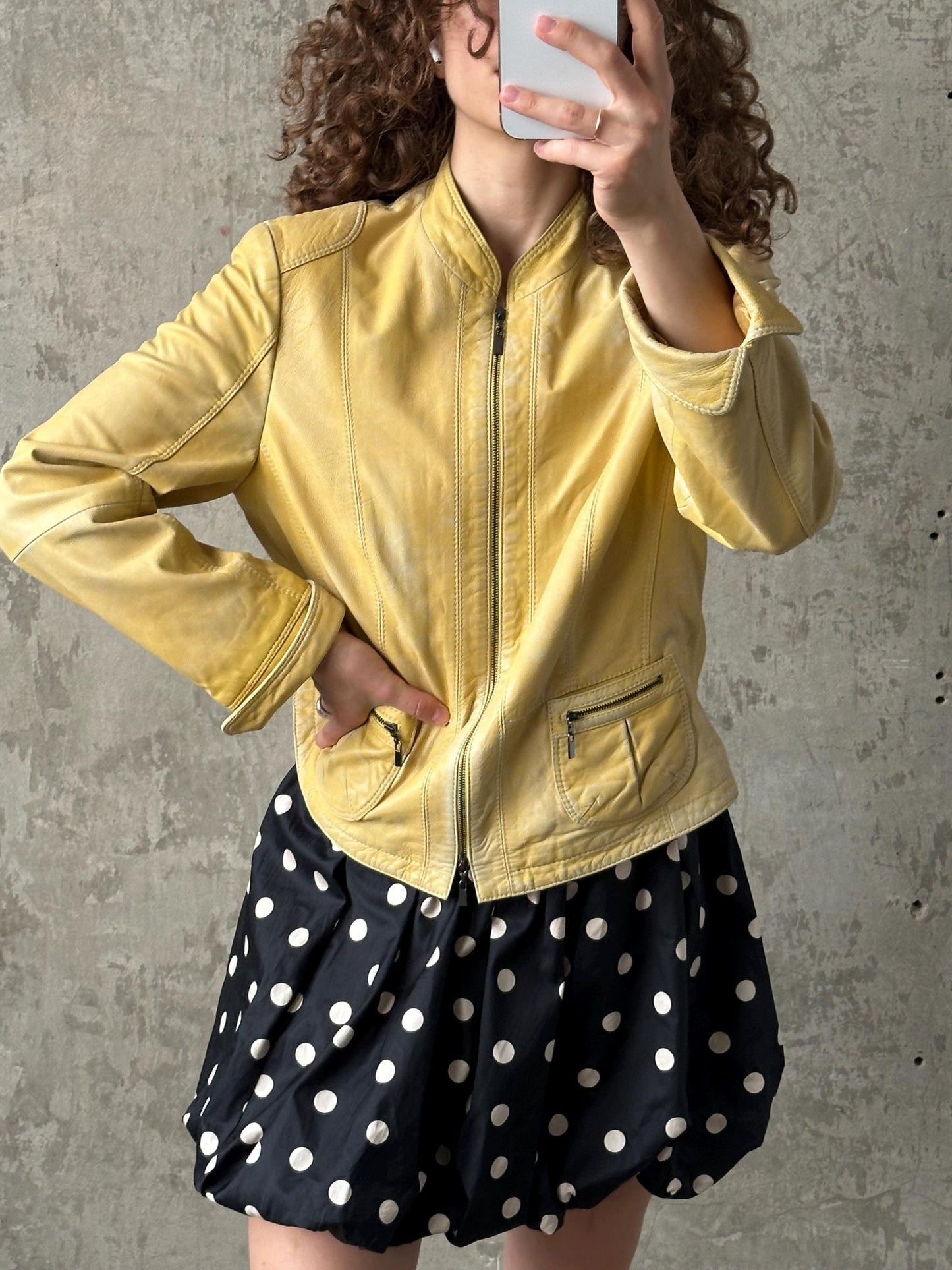 Vintage 90s burnt yellow/butter genuine leather jacket