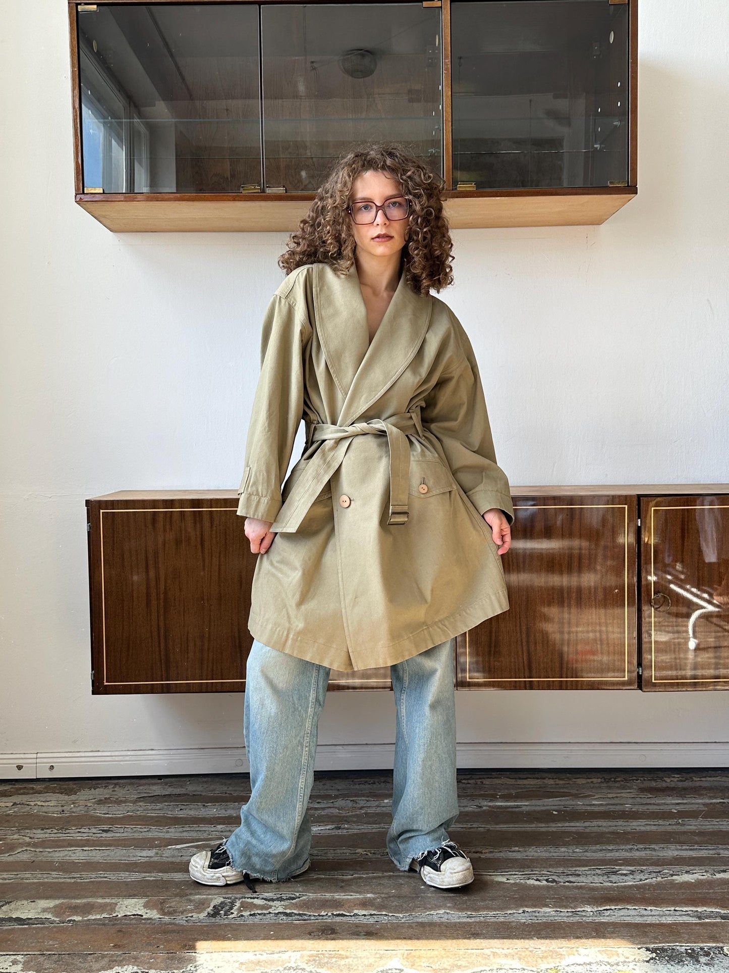 Archive 80s Issey Miyake Plantation trench coat in green, khaki