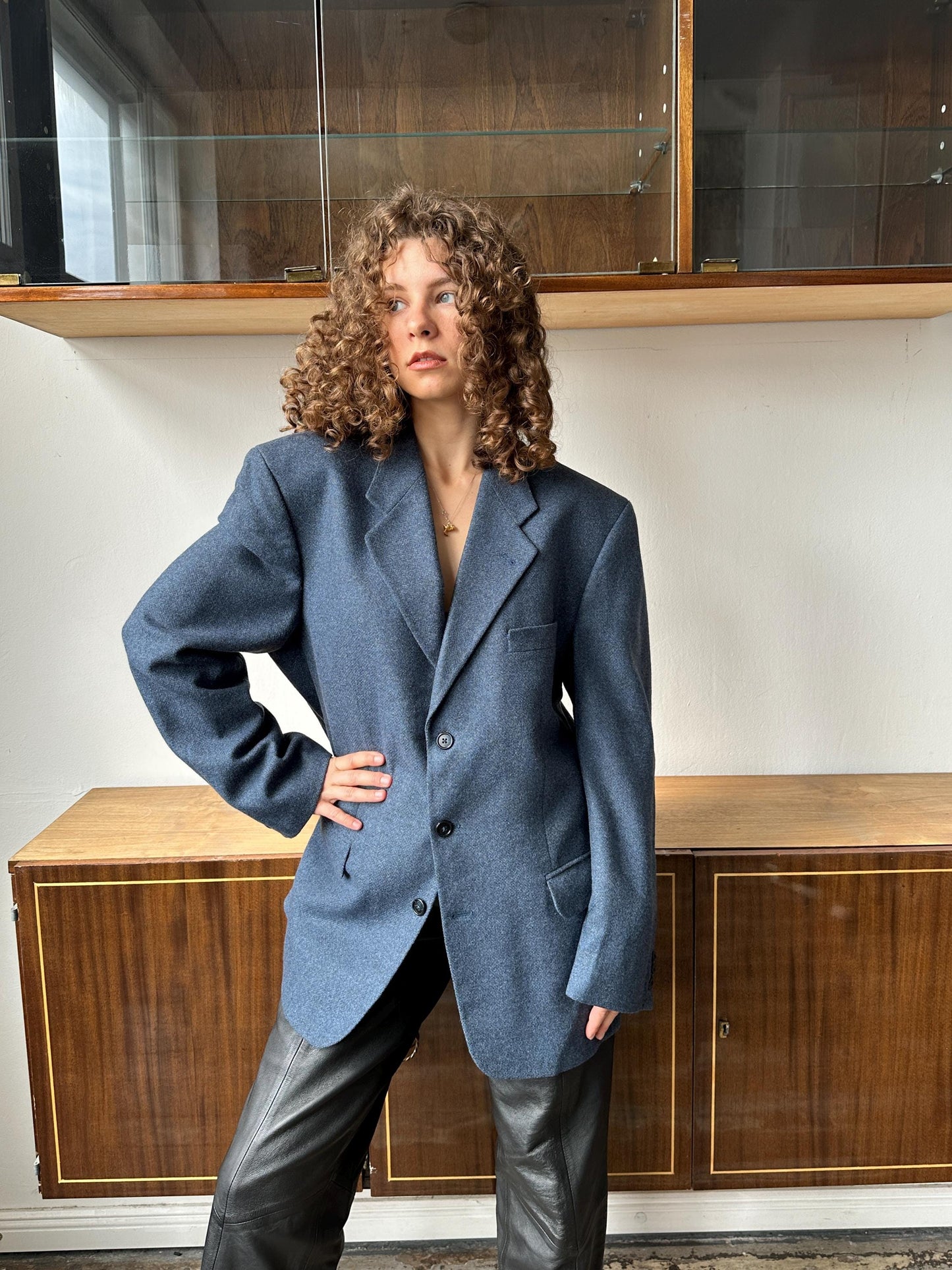Vintage 90s oversized classic wool blazer in blue