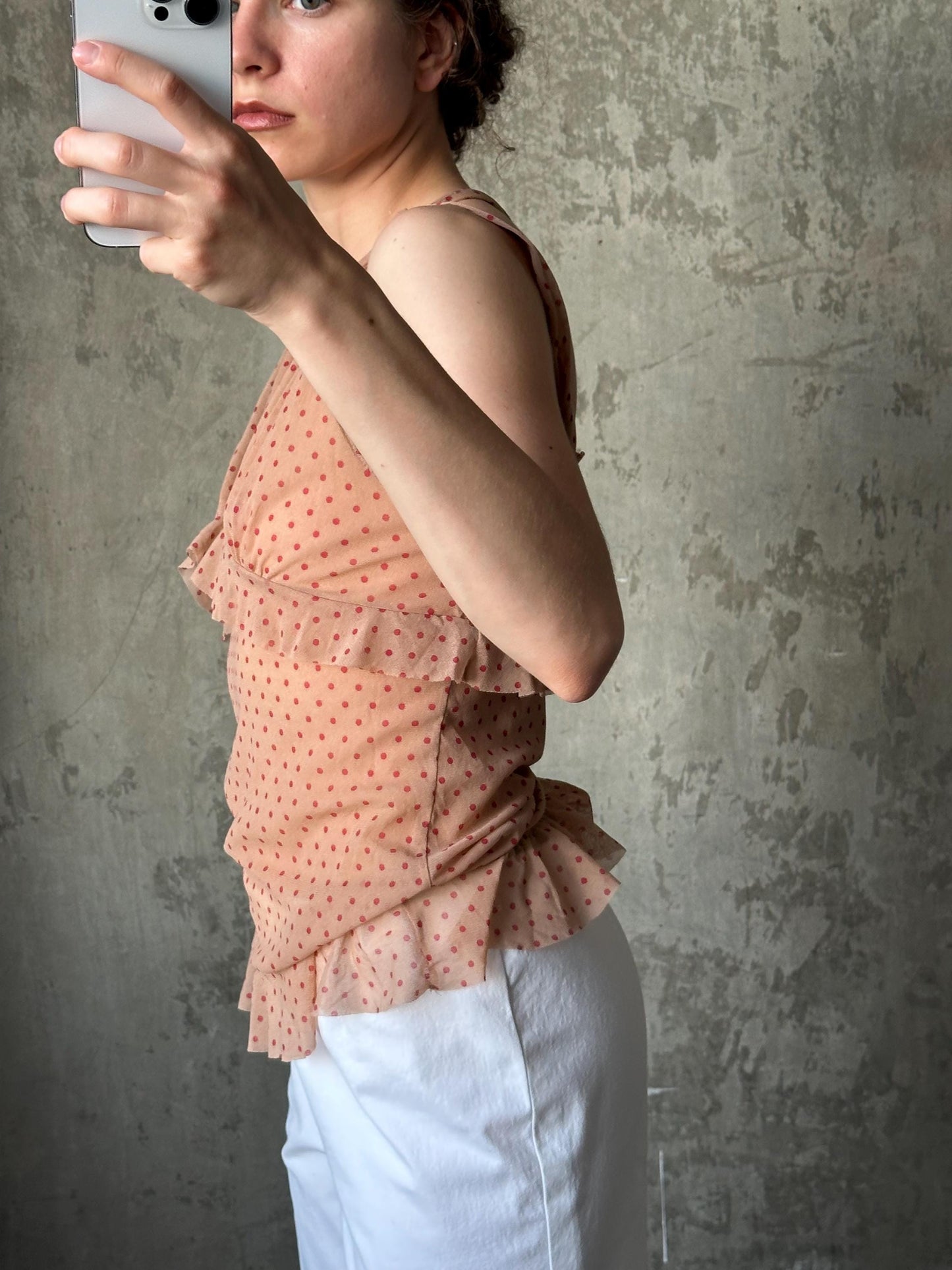 Vintage 00s Liu Jo polka dot sleeveless top in beige