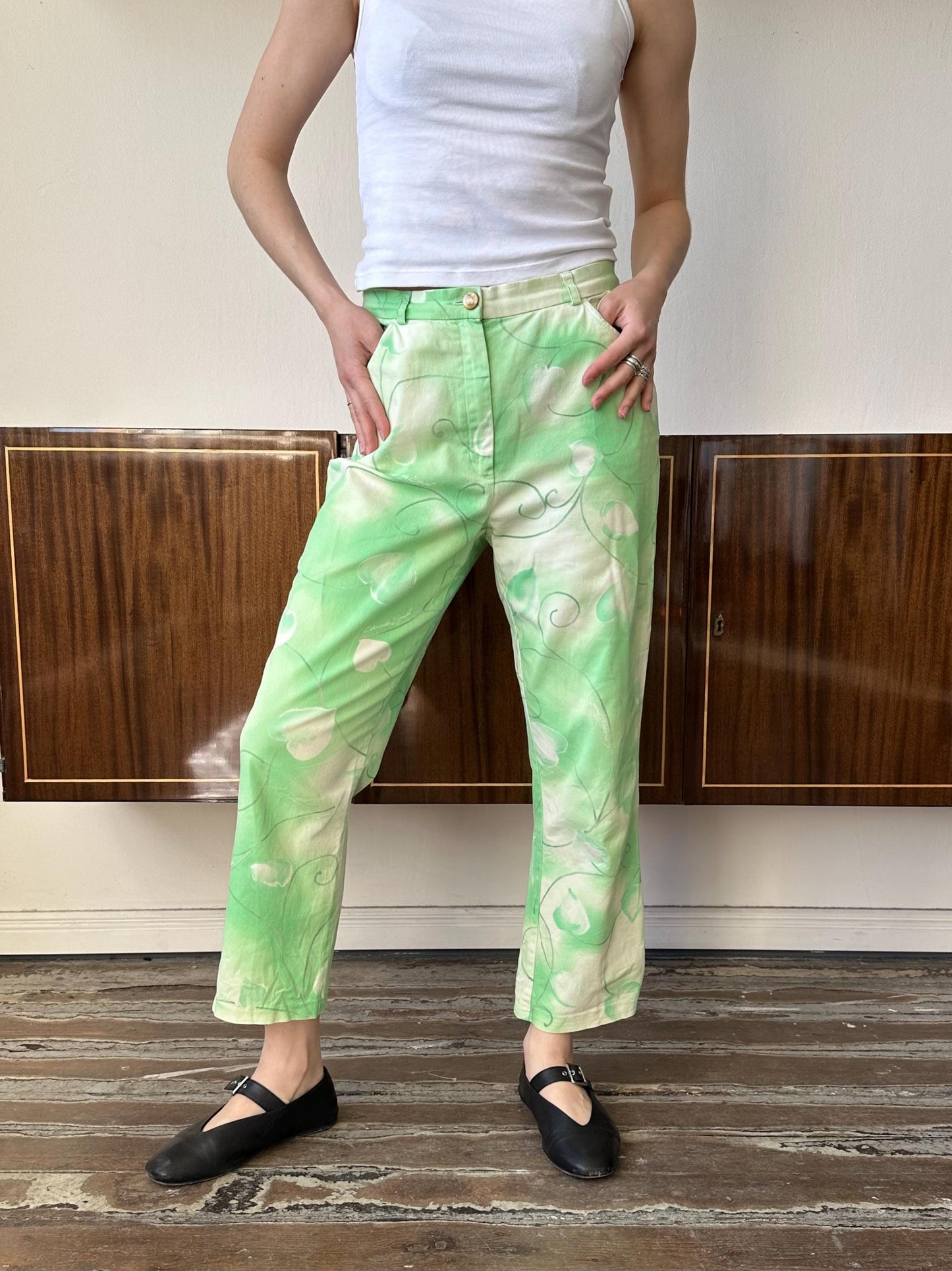 Vintage ESCADA Sport Floral Jeans, High Rise Cotton Blend