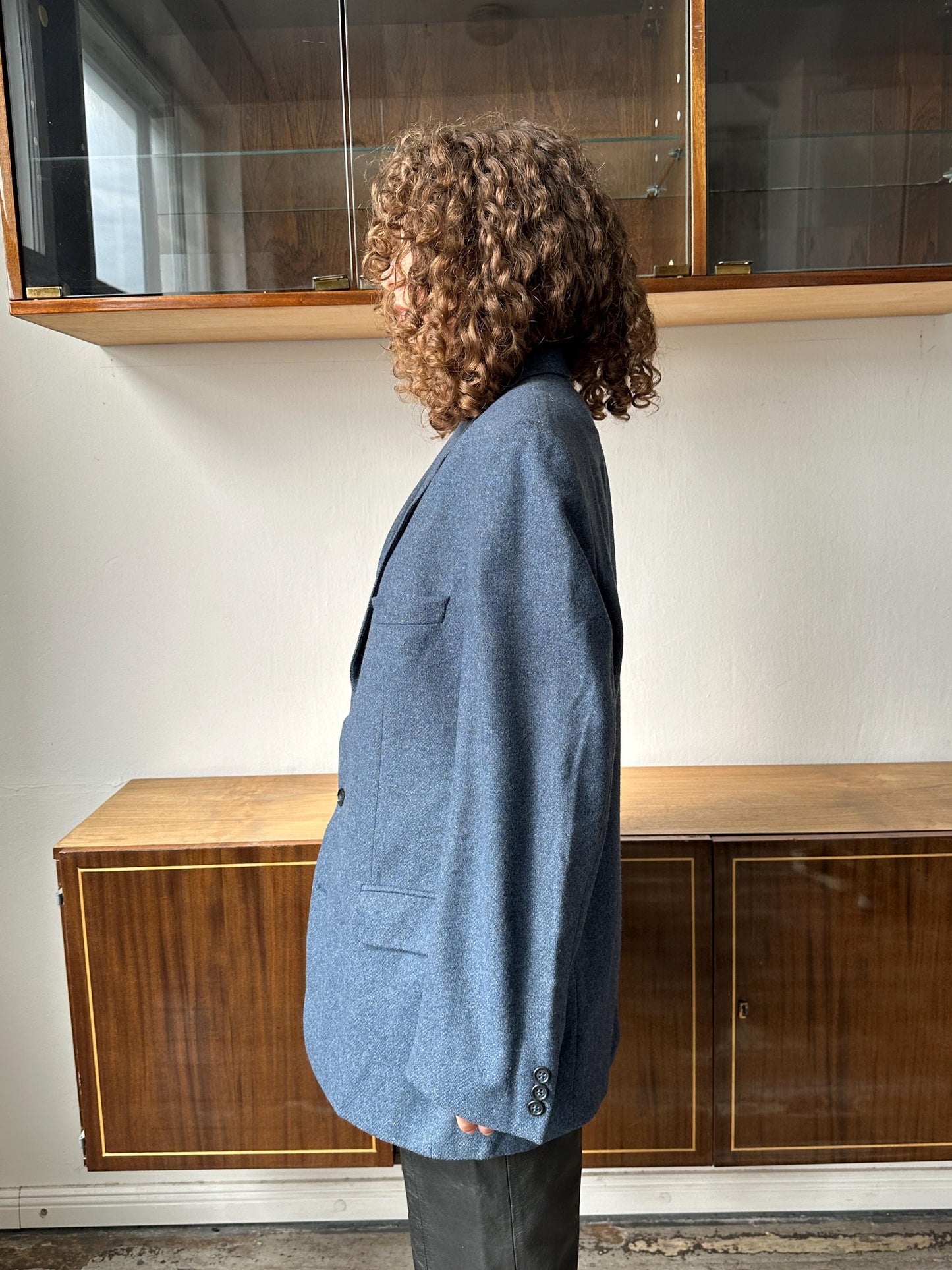 Vintage 90s oversized classic wool blazer in blue
