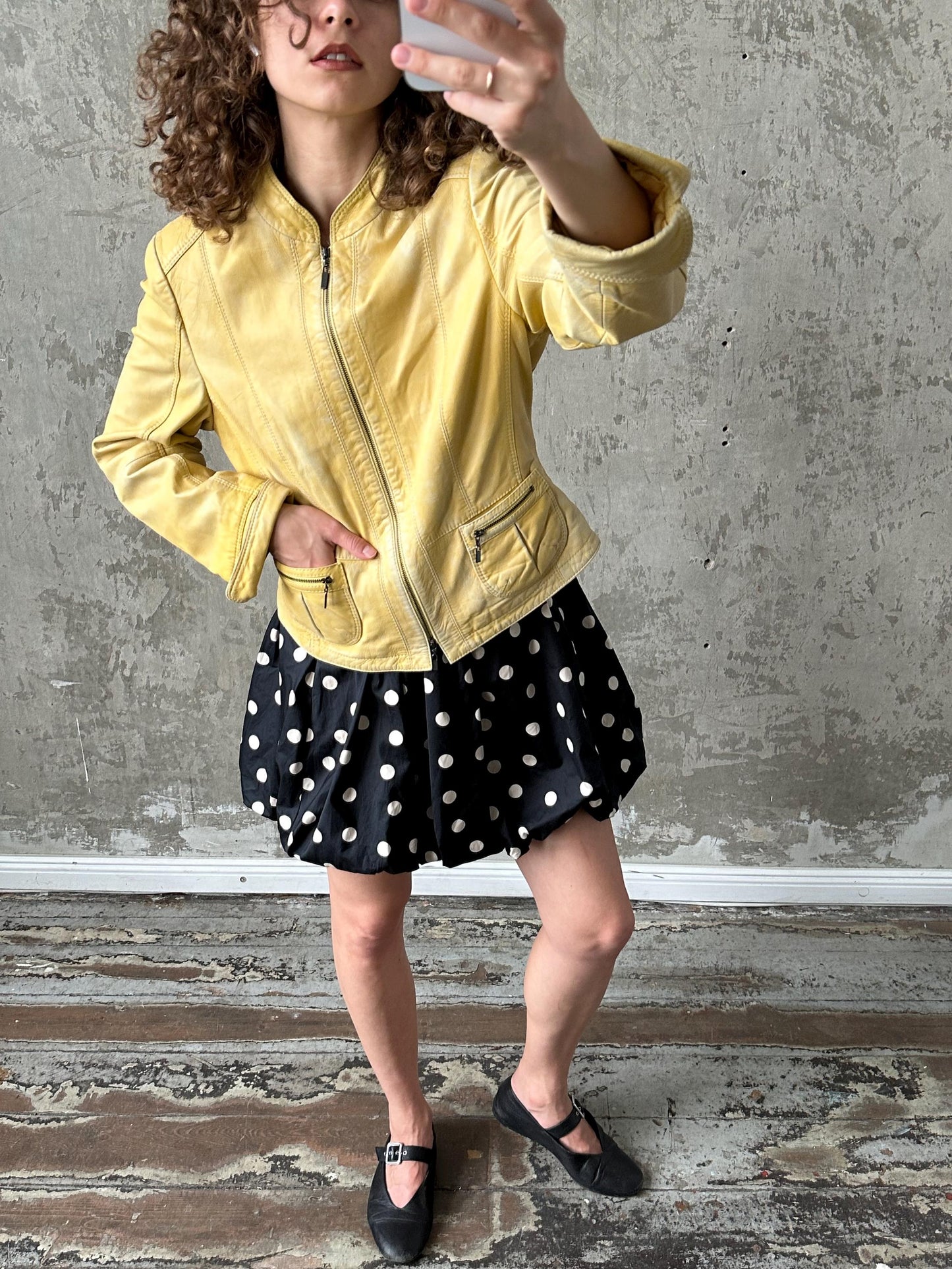 Vintage 90s burnt yellow/butter genuine leather jacket