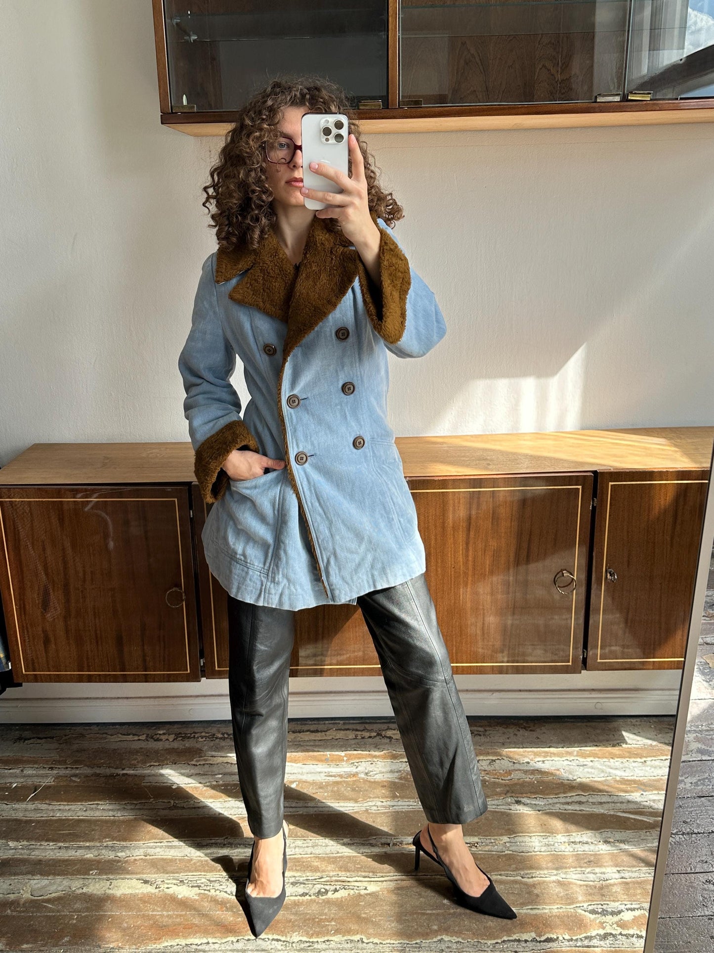 Vintage insulated denim coat in blue