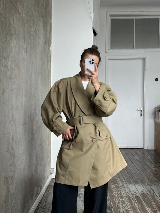 Archive 80s Issey Miyake Plantation trench coat in green, khaki
