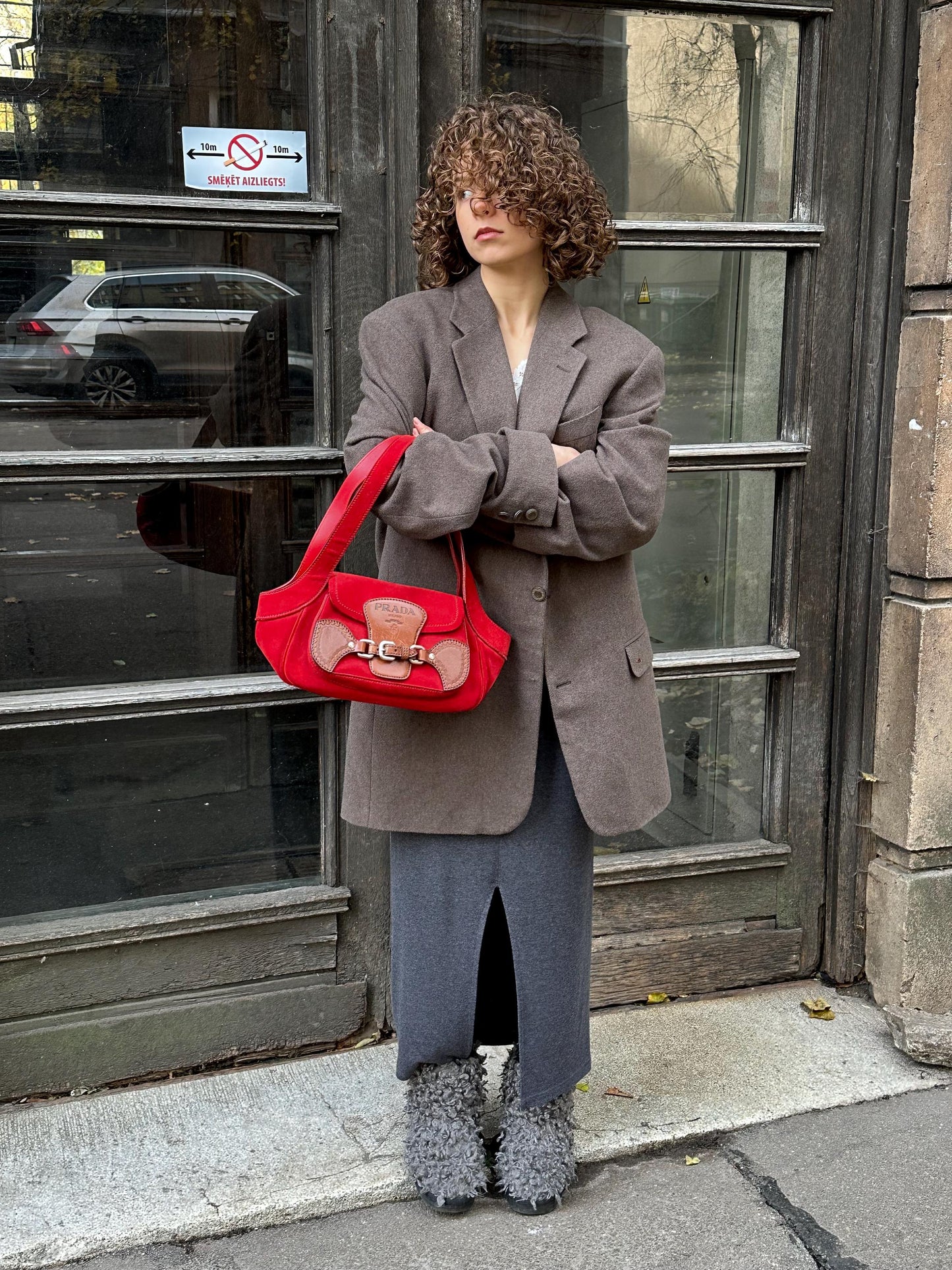 Vintage PRADA suede leather handbag in red