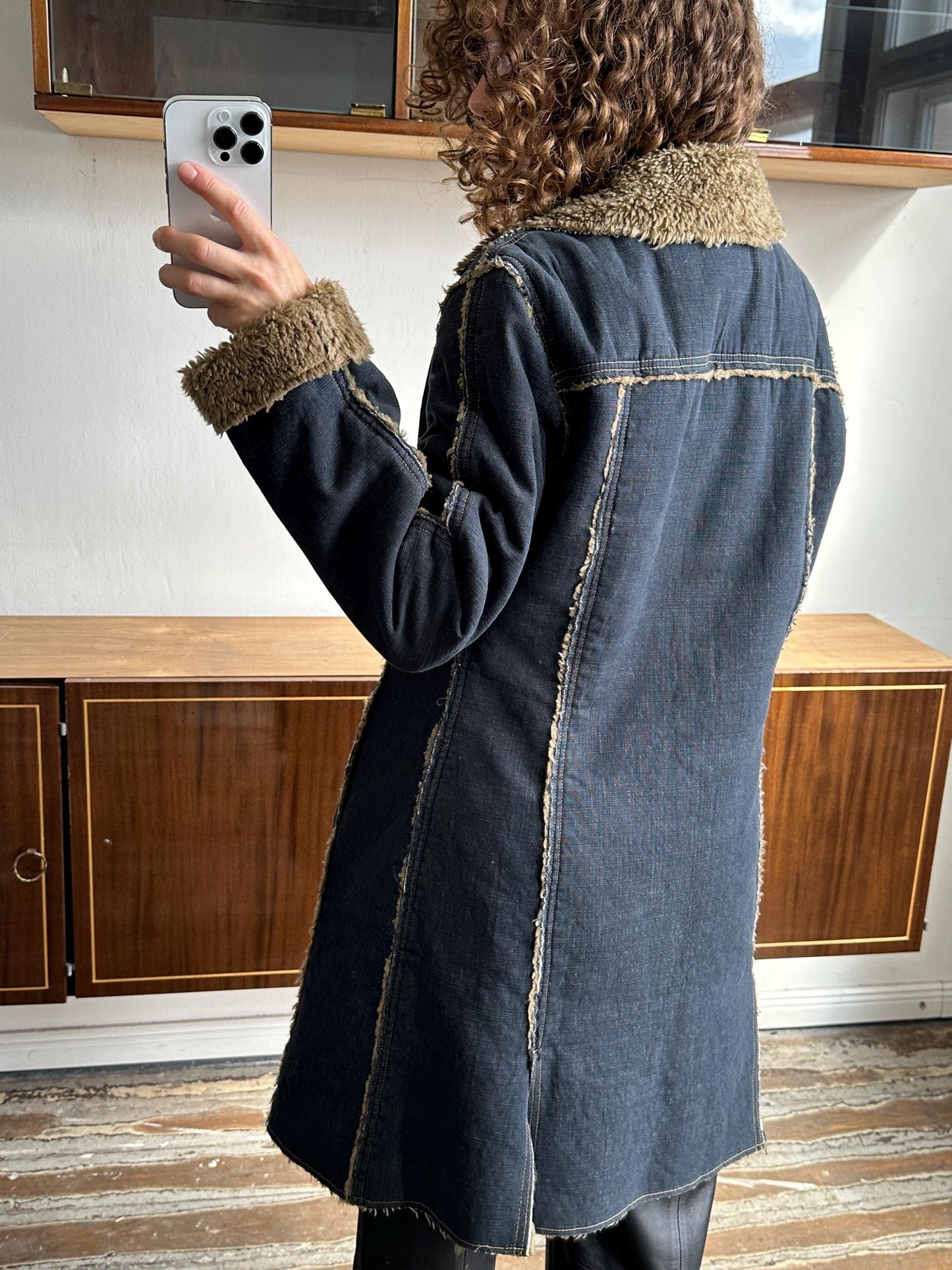 Vintage 90s denim coat with faux fur coat