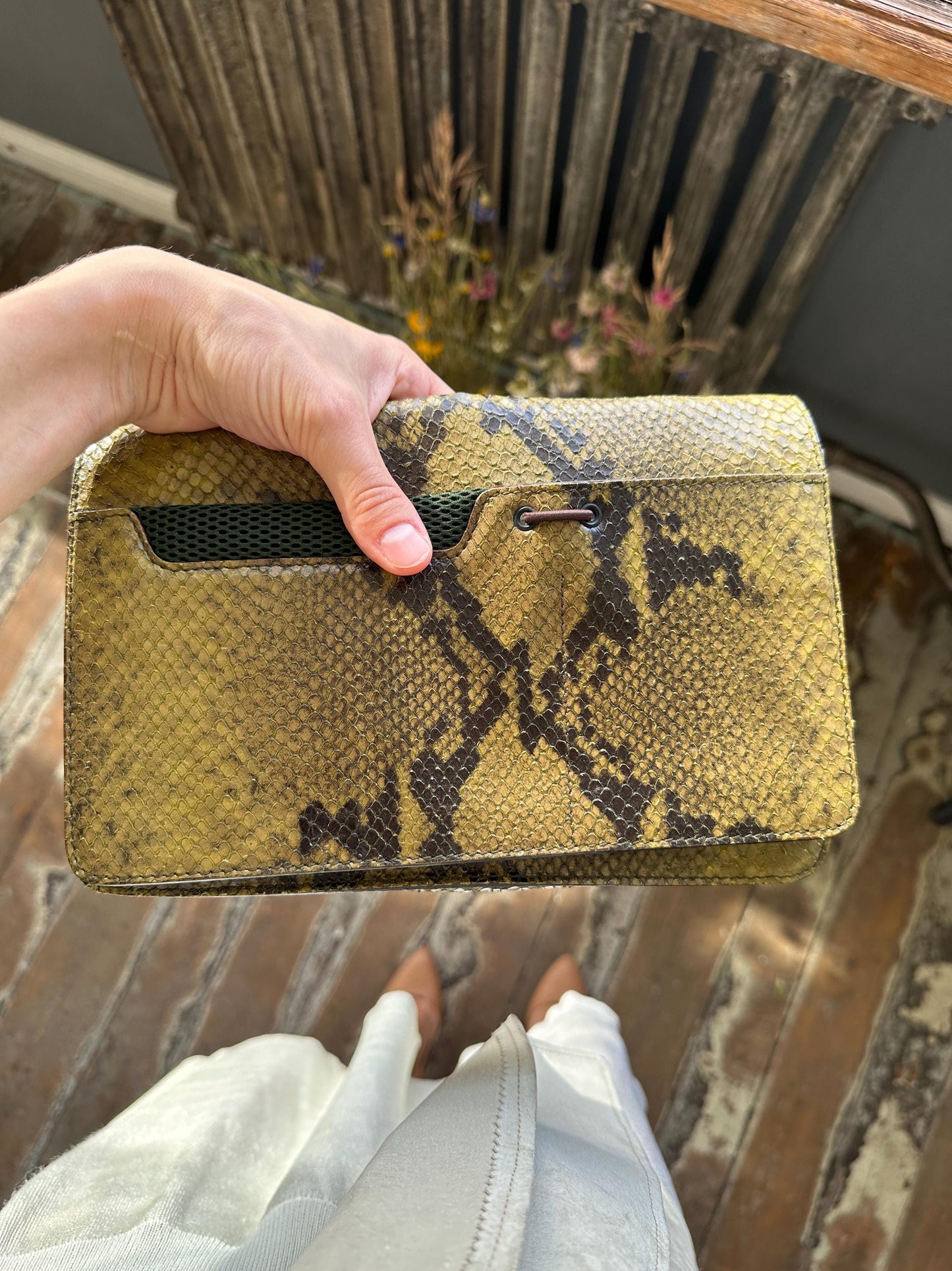 Vintage Miu Miu 1999 Python Mesh Crossbody Bag in Green