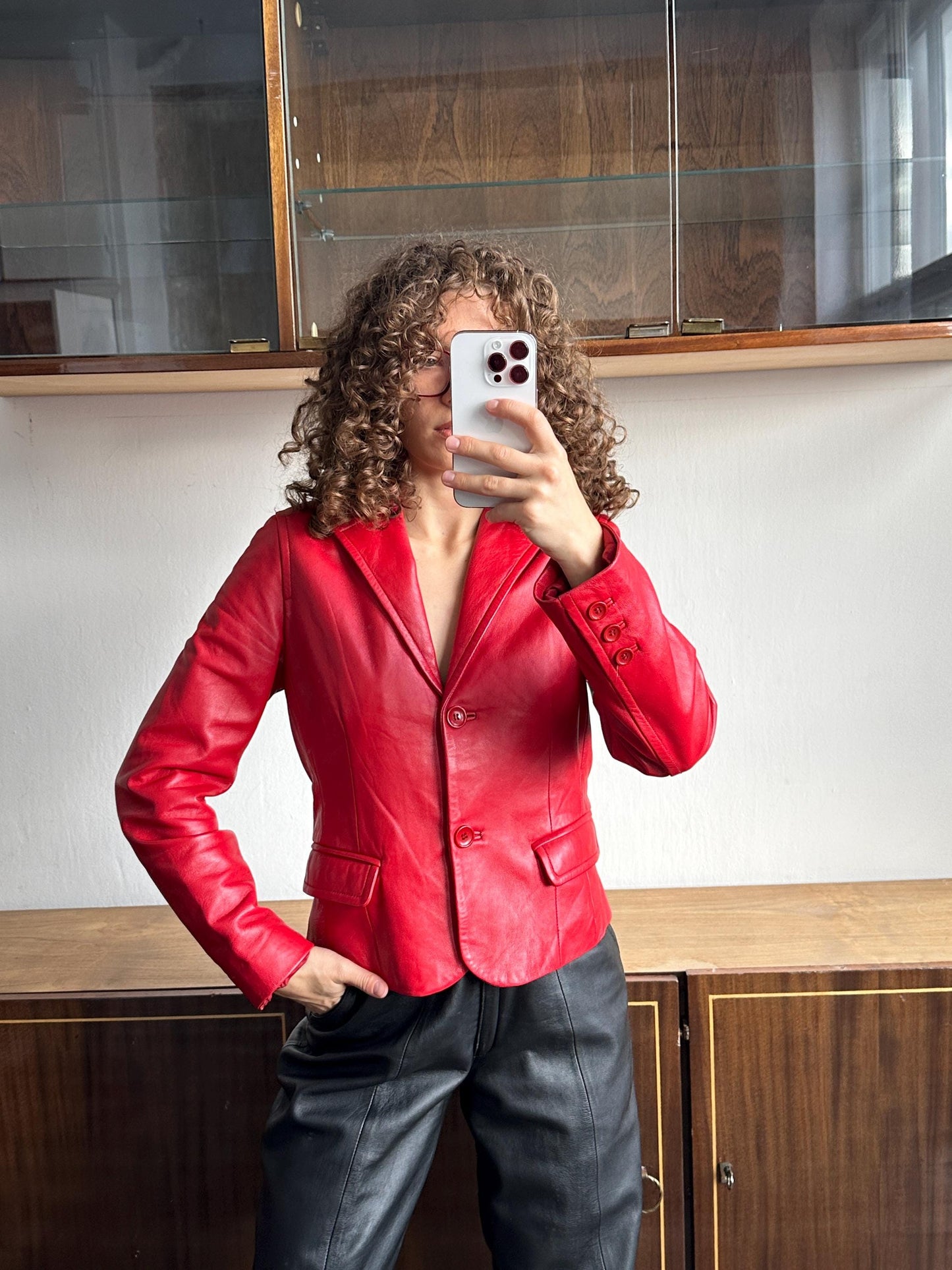 Vintage 90s soft leather jacket in red