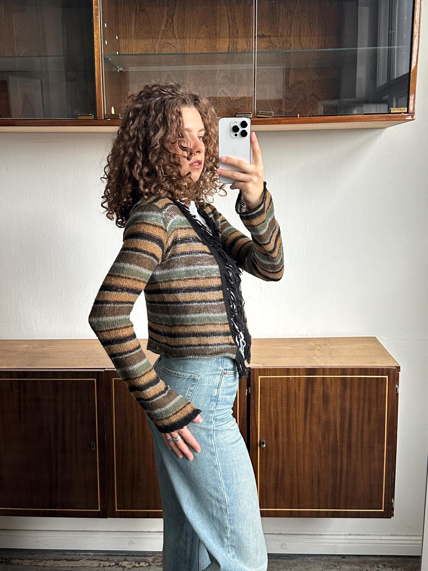 Vintage striped mohair cardigan in brown