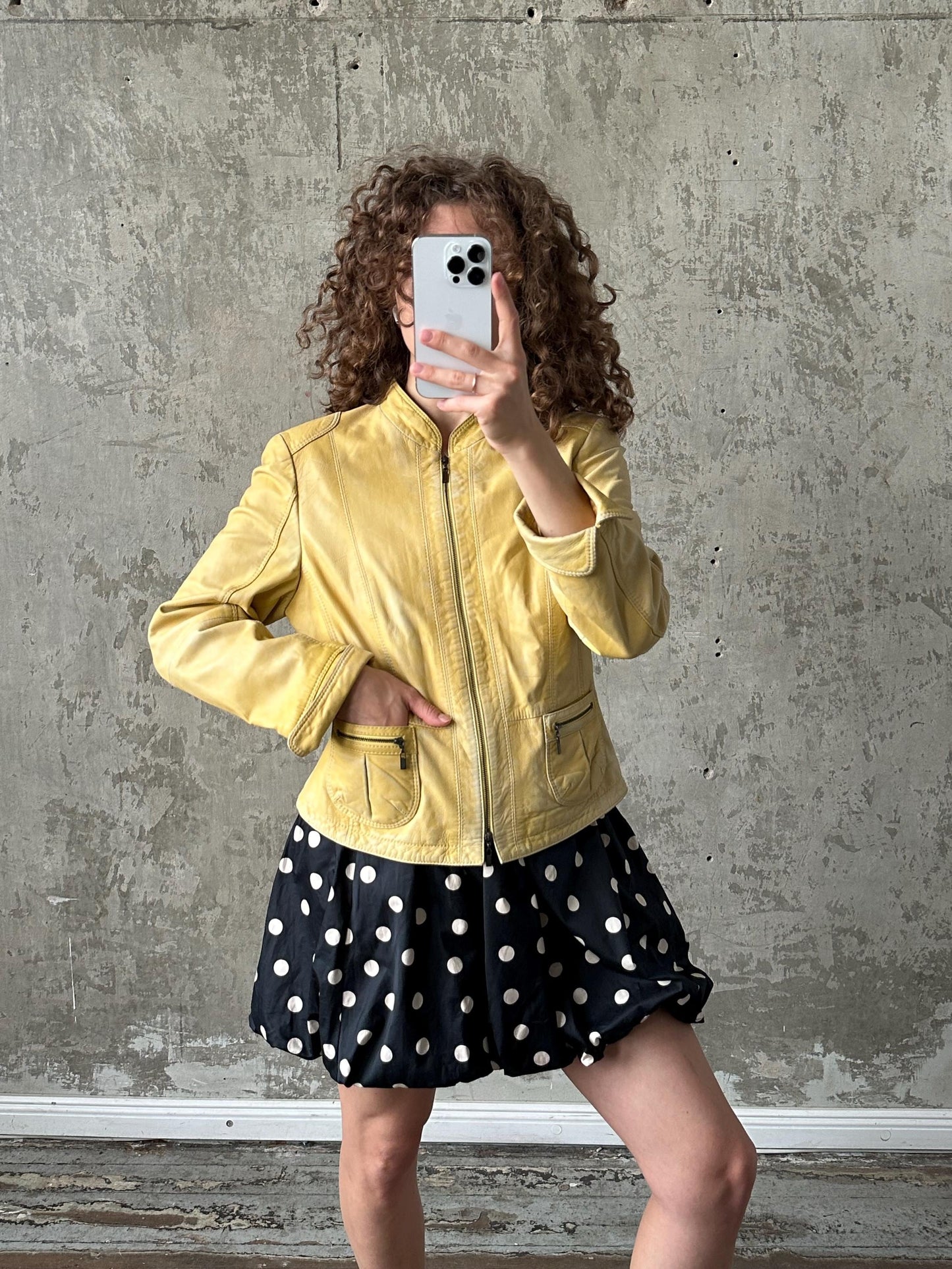 Vintage 90s burnt yellow/butter genuine leather jacket
