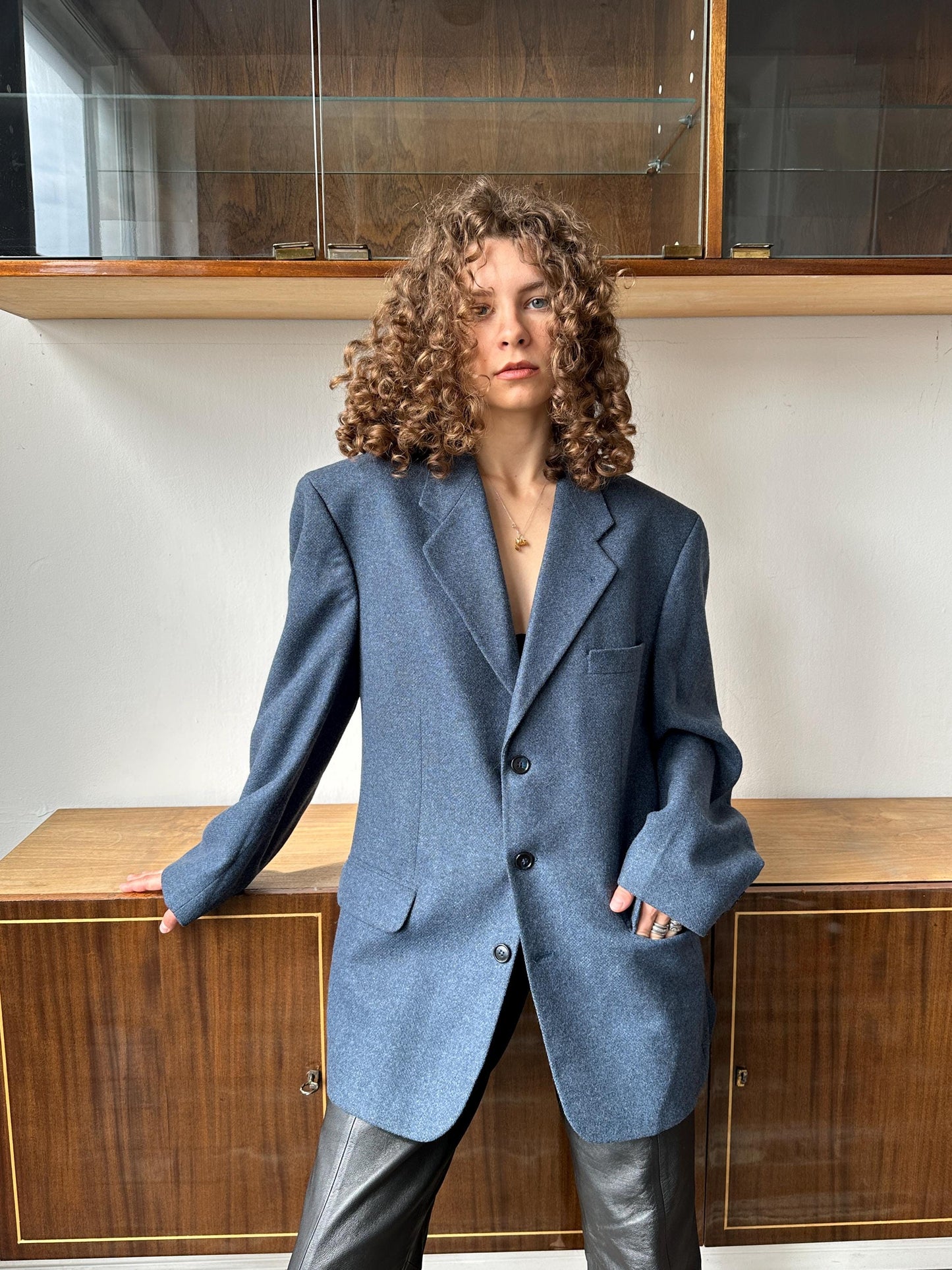 Vintage 90s oversized classic wool blazer in blue