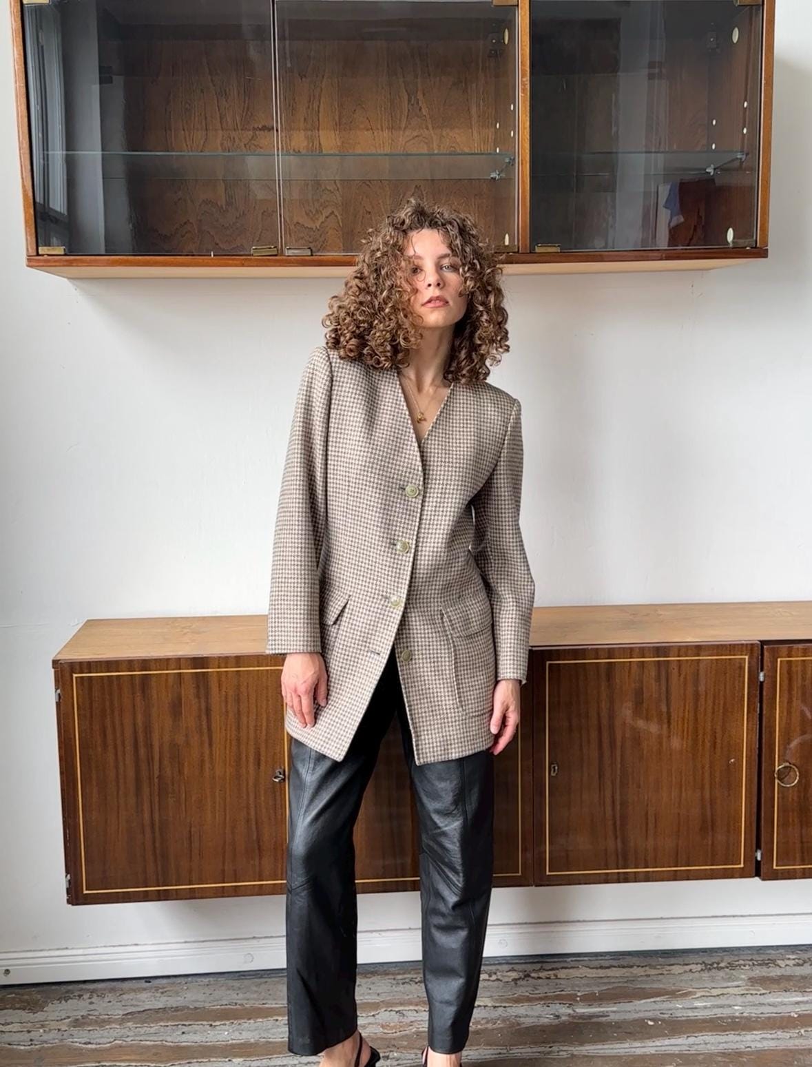 Vintage 90s Max Mara checked wool blazer in beige