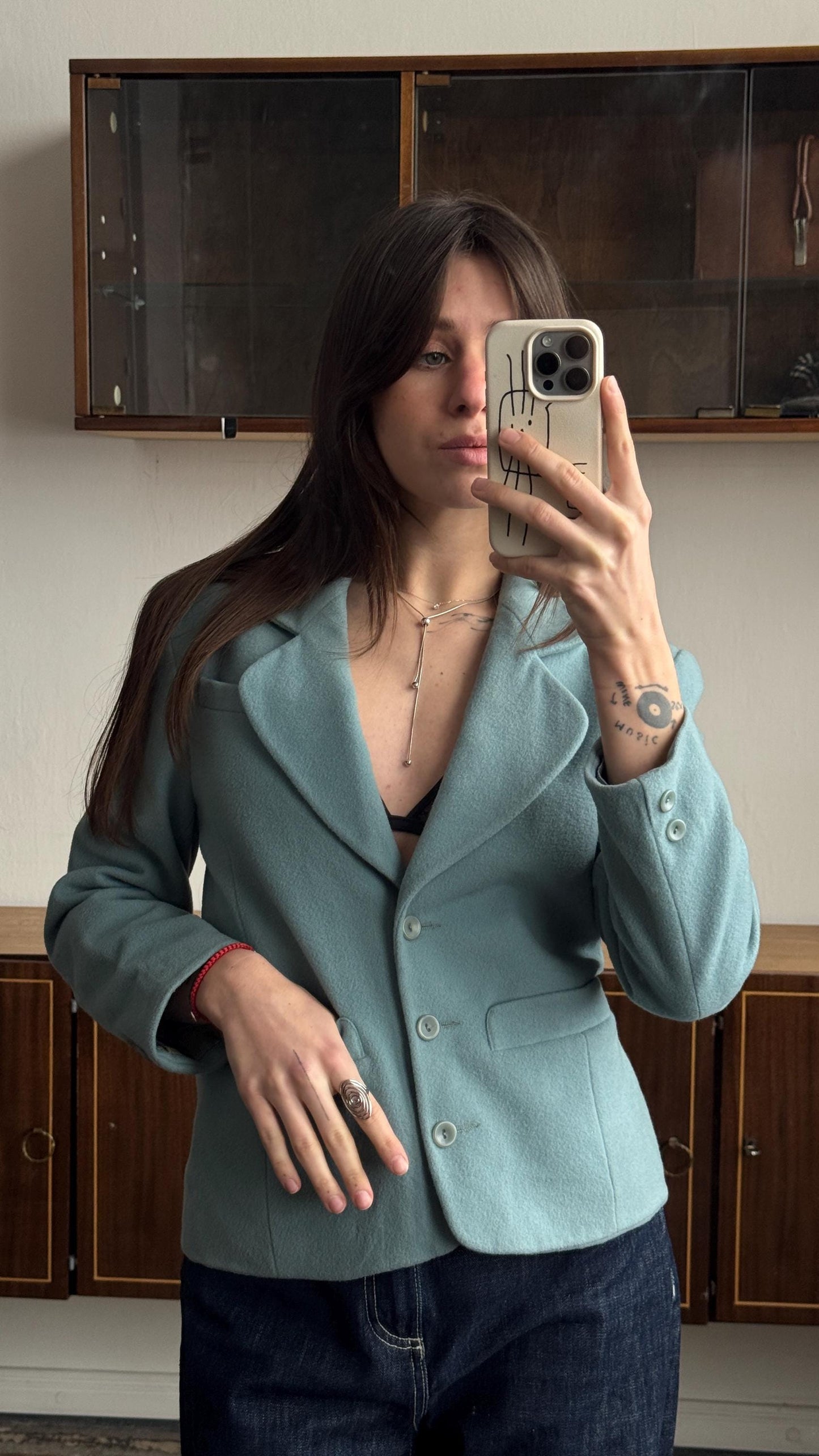 Vintage 90s Teal Fitted Wool Blazer