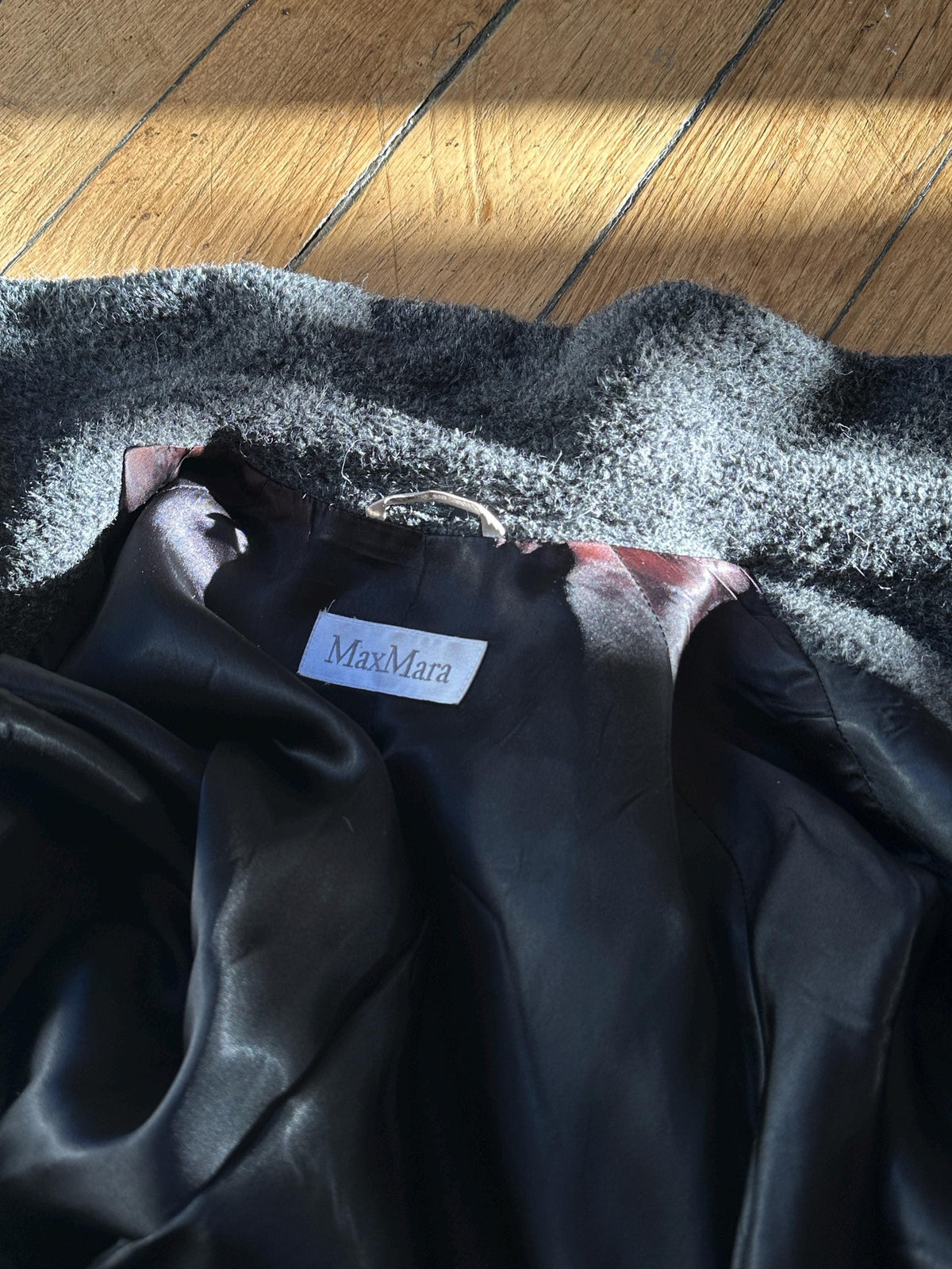 Vintage Max Mara Alpaca Wool Boucle Coat in Grey