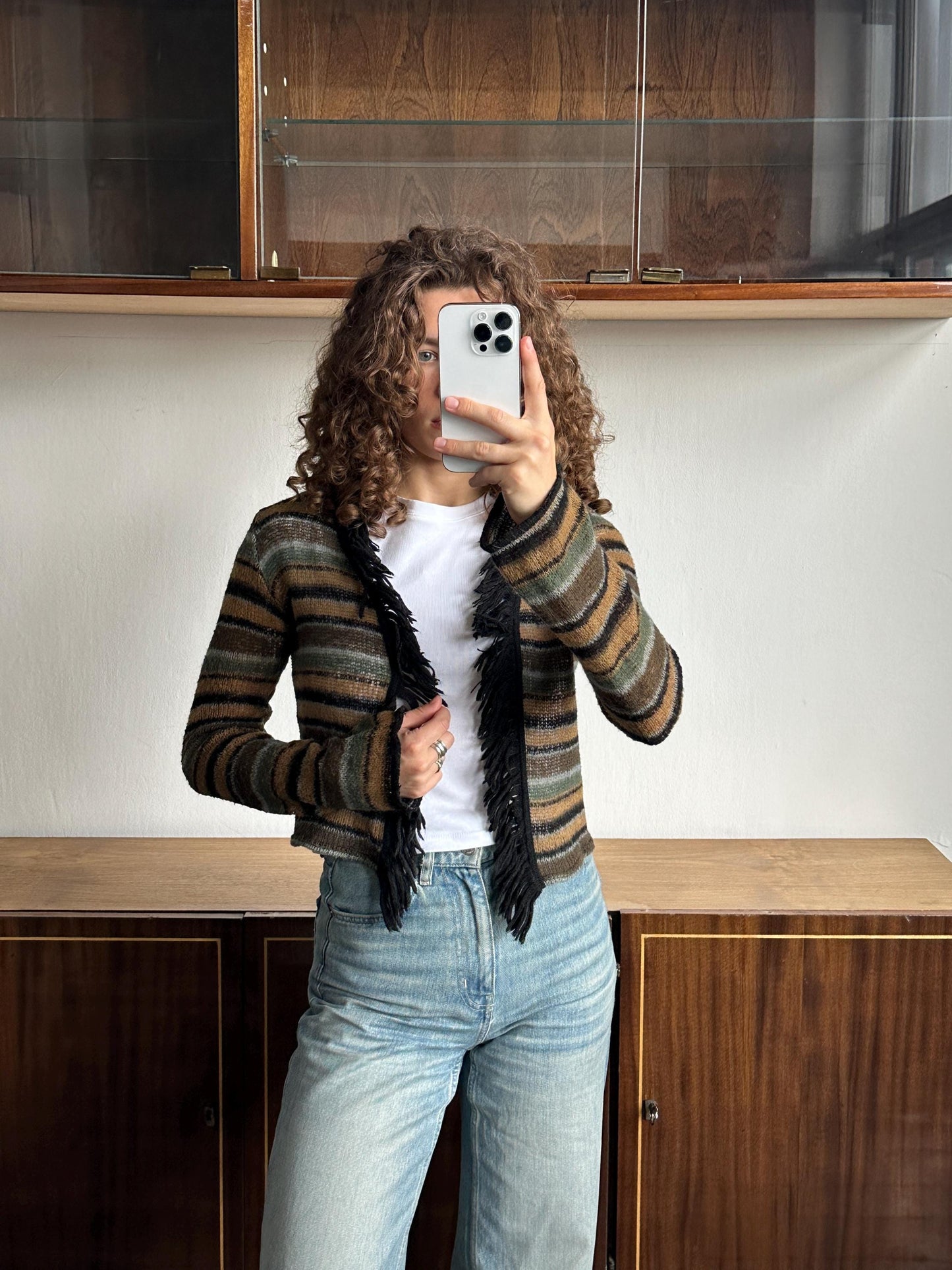 Vintage striped mohair cardigan in brown