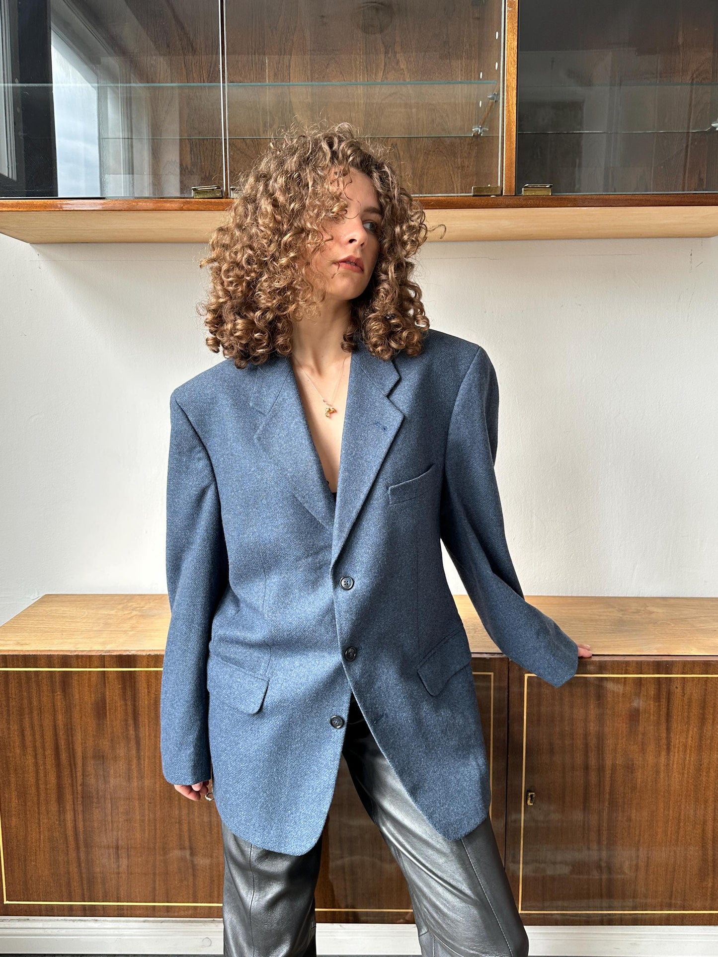 Vintage 90s oversized classic wool blazer in blue