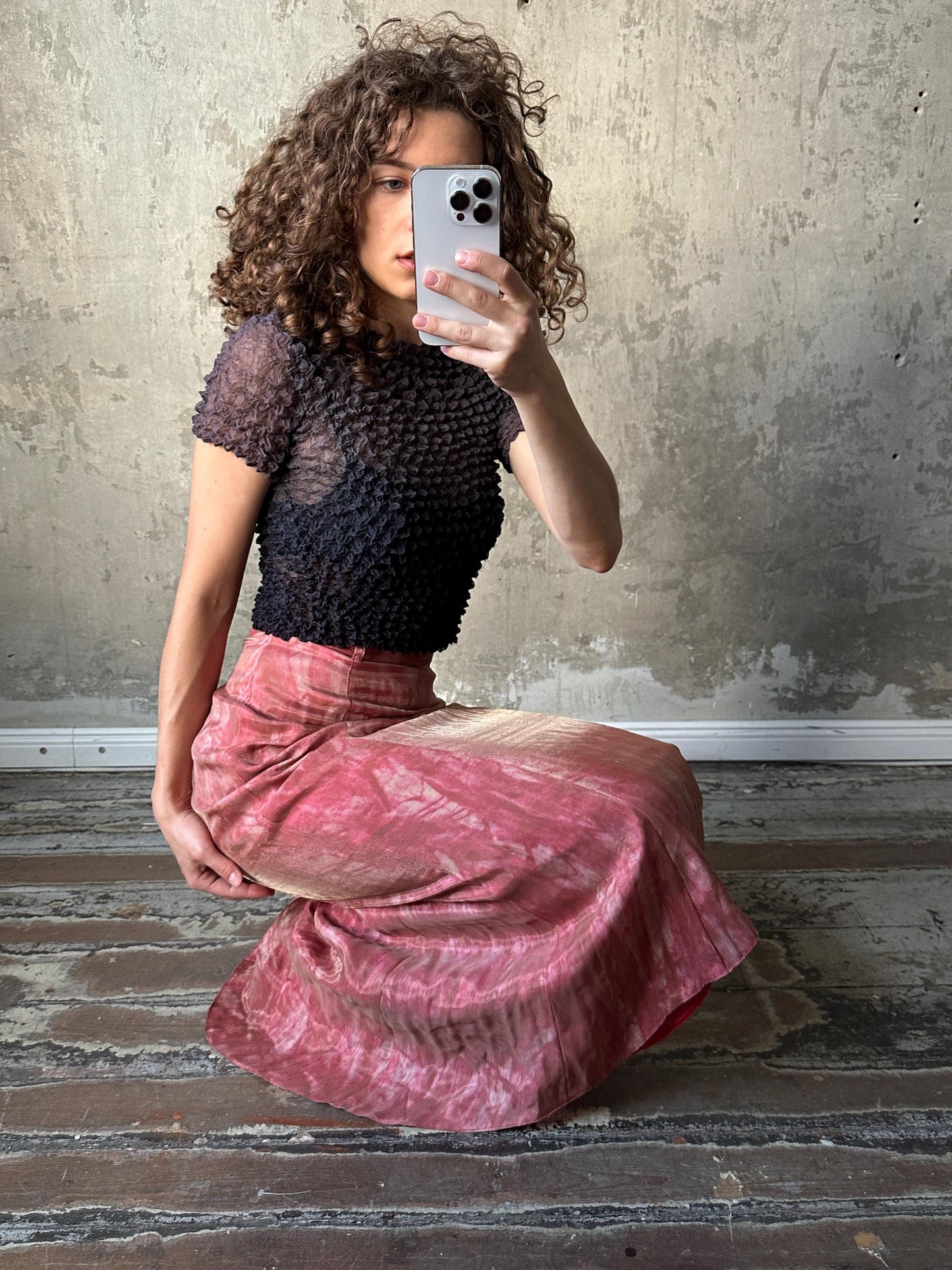 Vintage y2k shiny maxi prom skirt in golden pink
