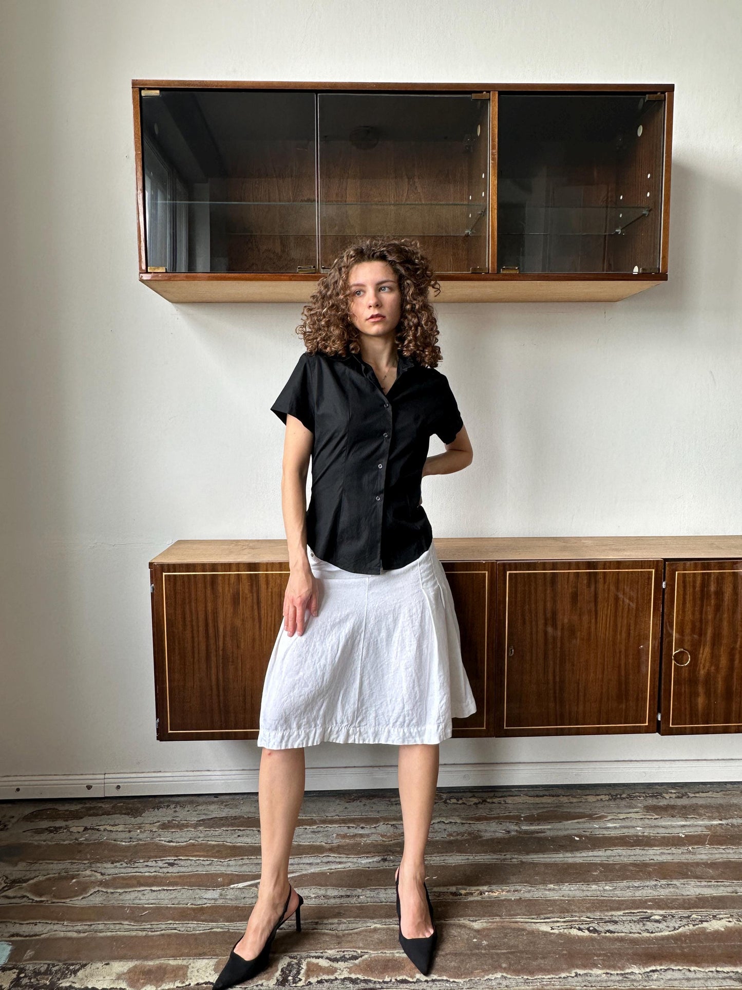 Vintage 80s regular cotton blouse in black