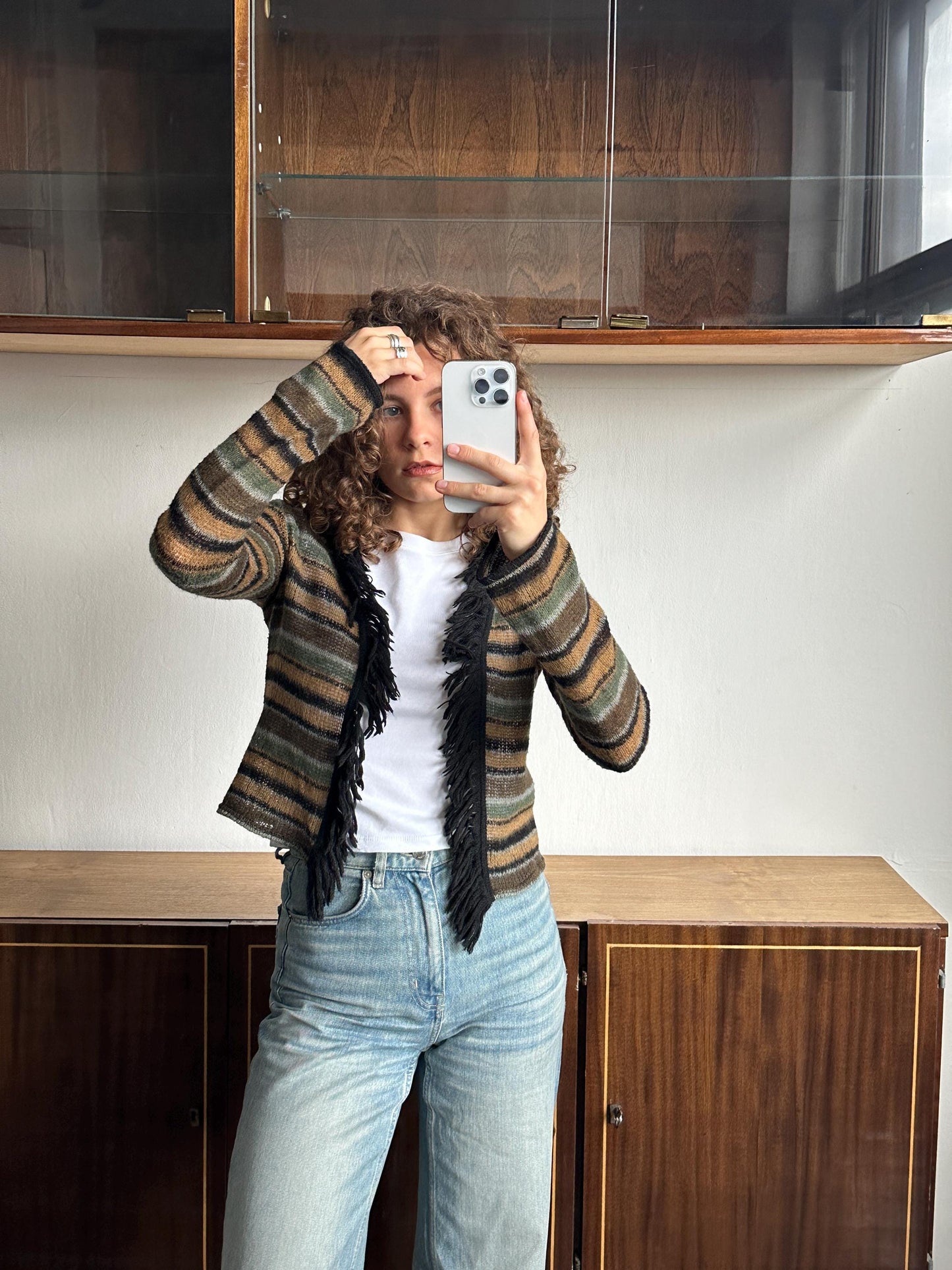 Vintage striped mohair cardigan in brown