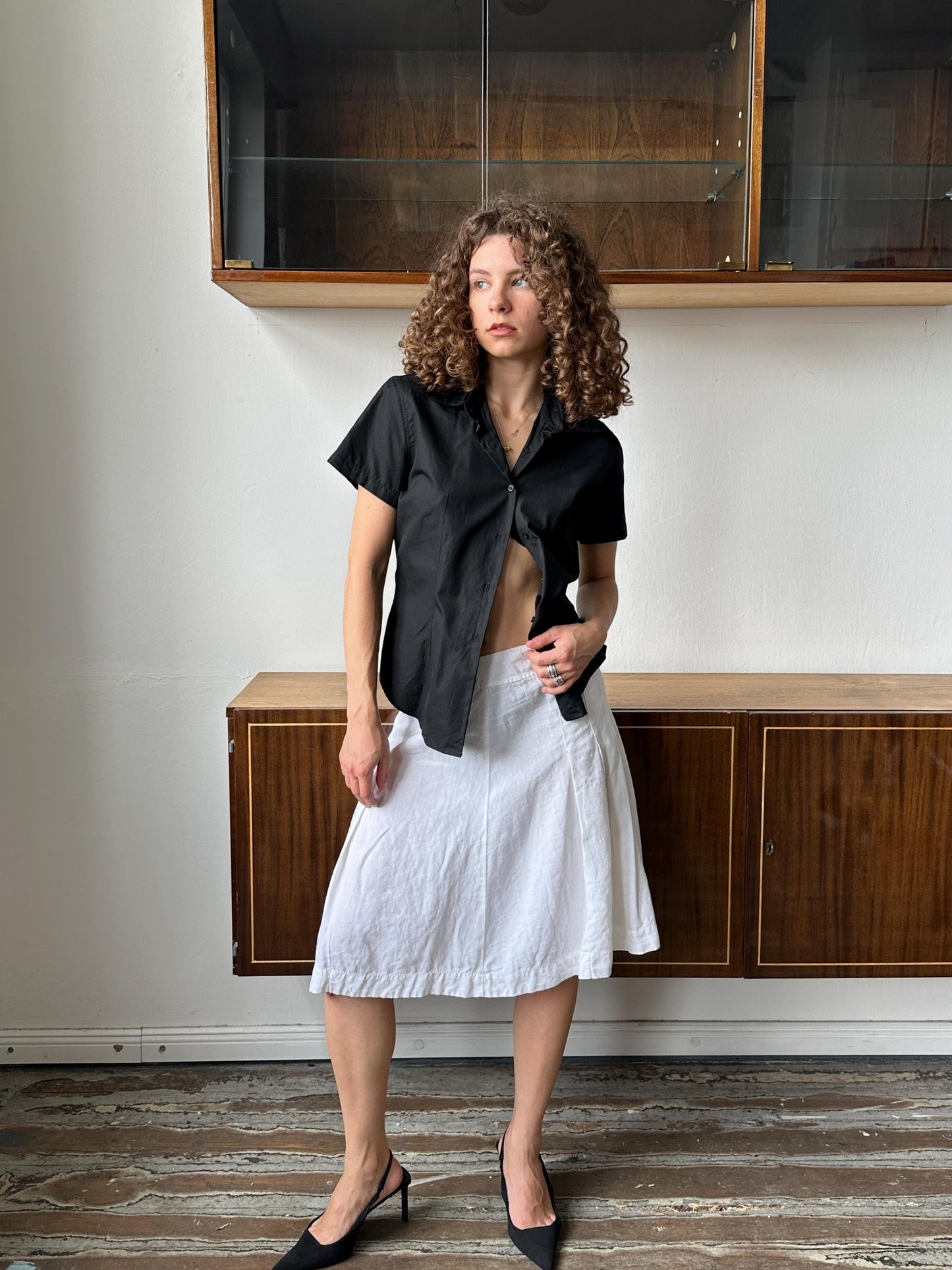 Vintage 80s regular cotton blouse in black