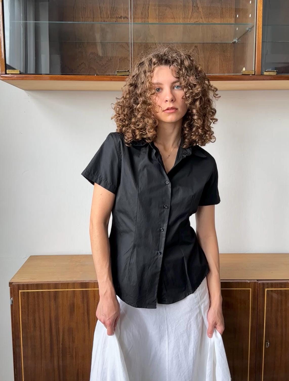 Vintage 80s regular cotton blouse in black