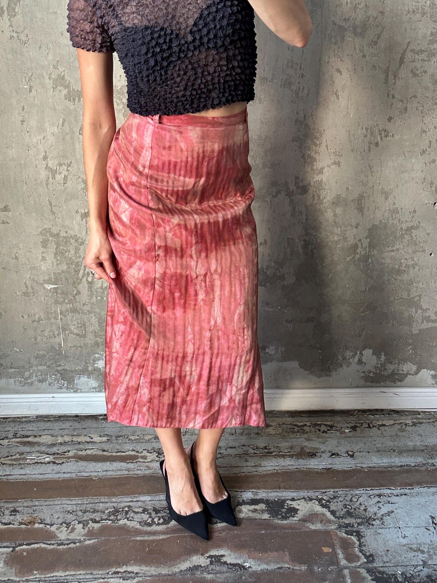 Vintage y2k shiny maxi prom skirt in golden pink
