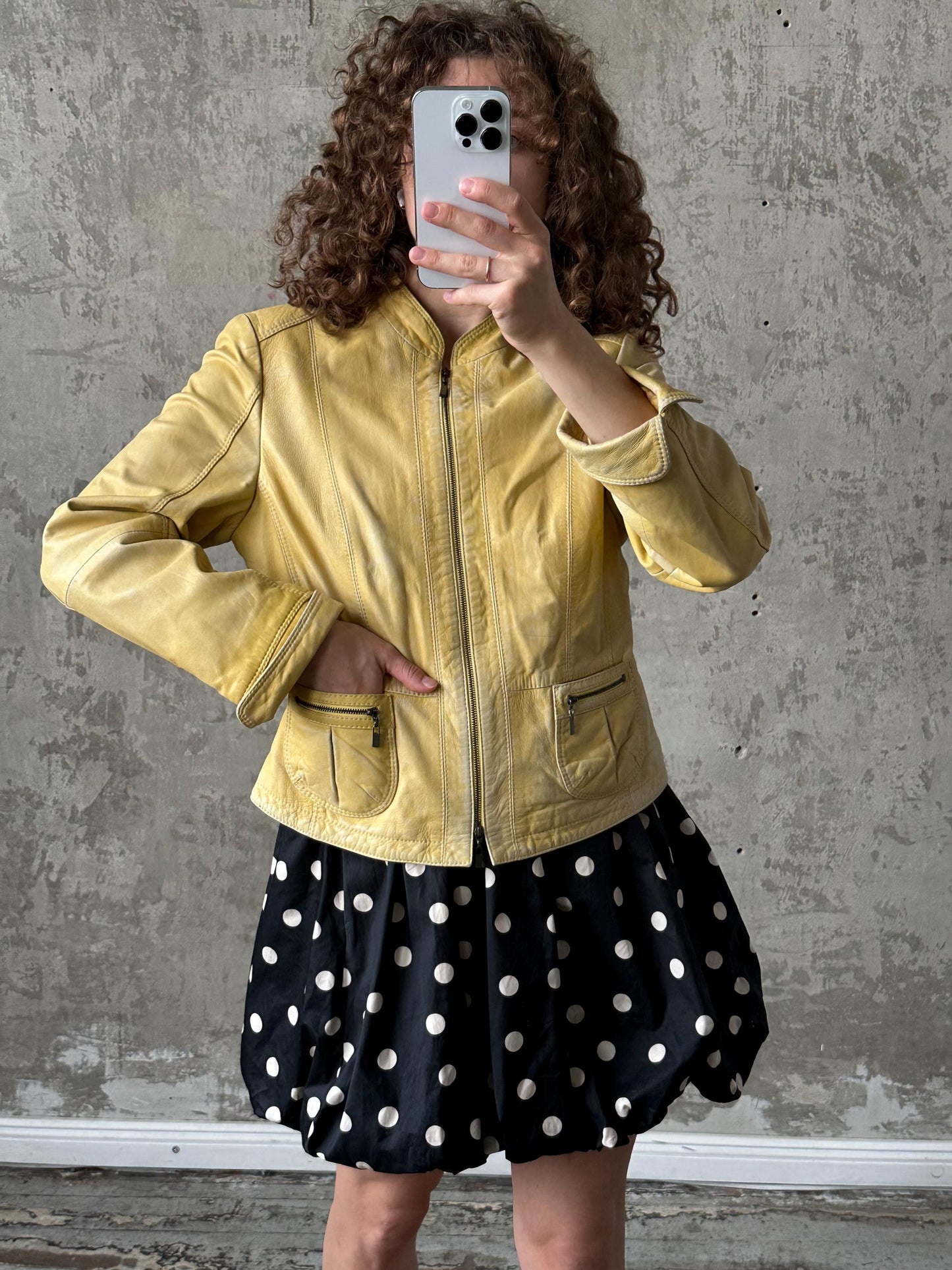 Vintage 90s burnt yellow/butter genuine leather jacket