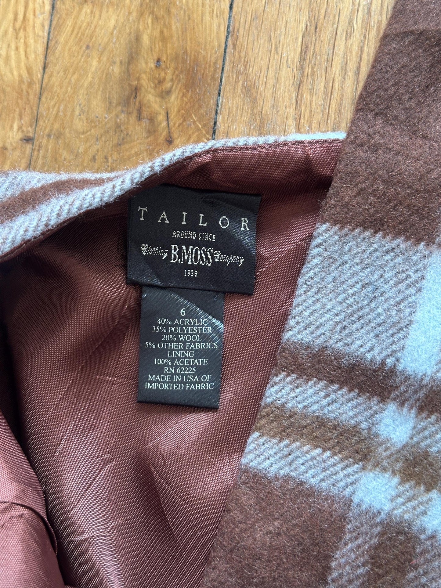 Vintage Plaid Wool Maxi Skirt in Brown