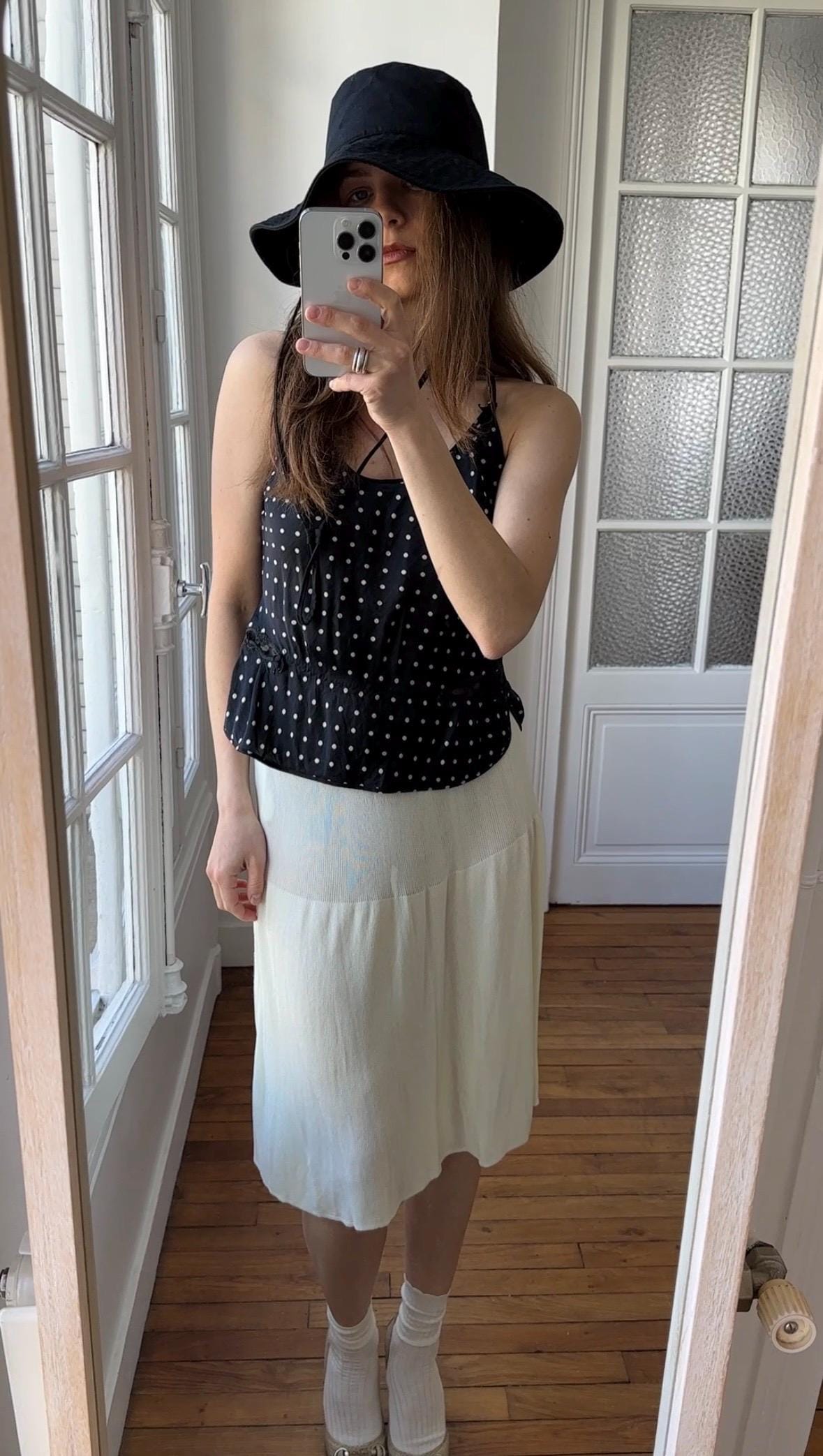Vintage Pure Silk Polka Dot Nightie Top in Black