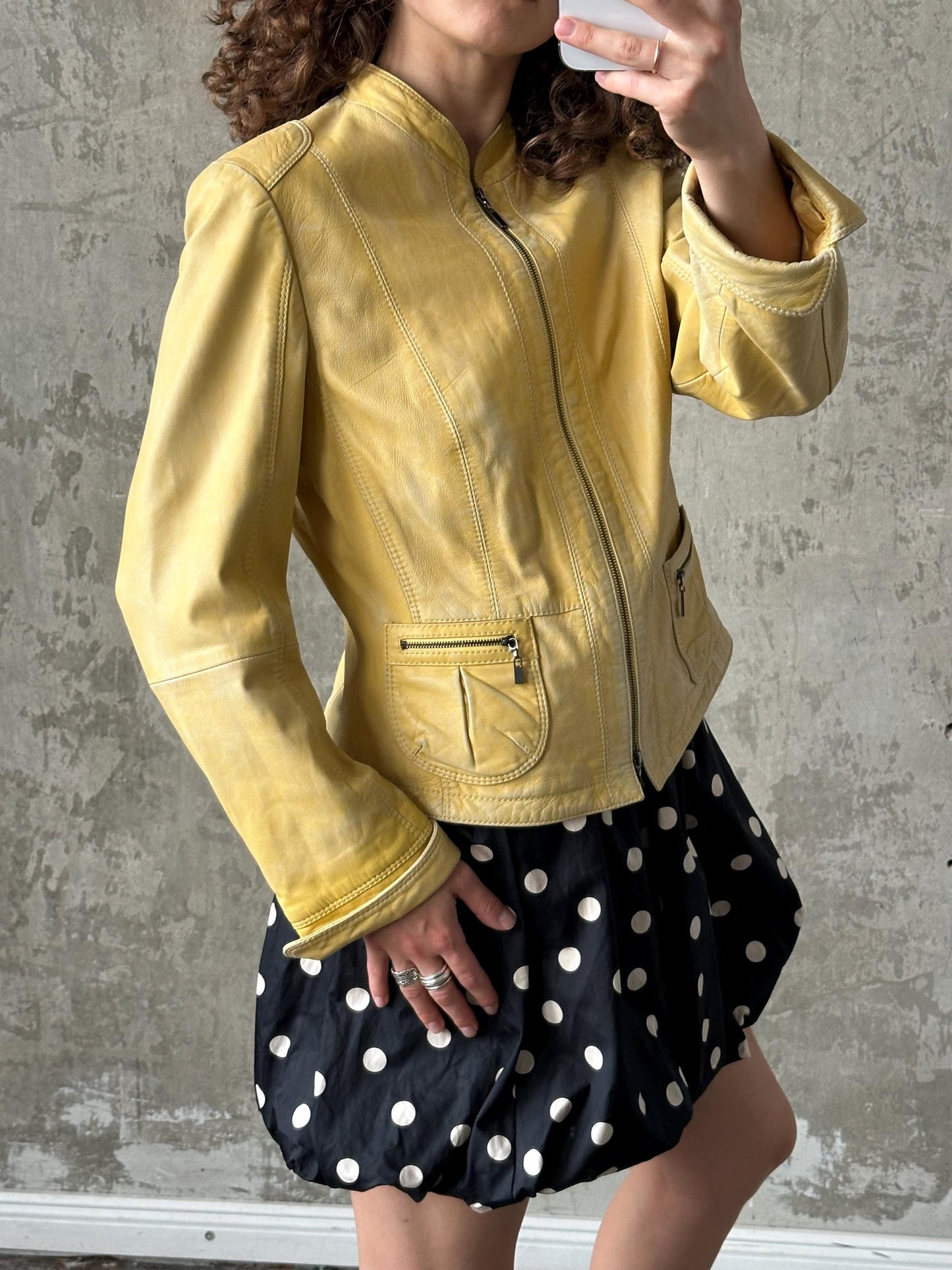 Vintage 90s burnt yellow/butter genuine leather jacket