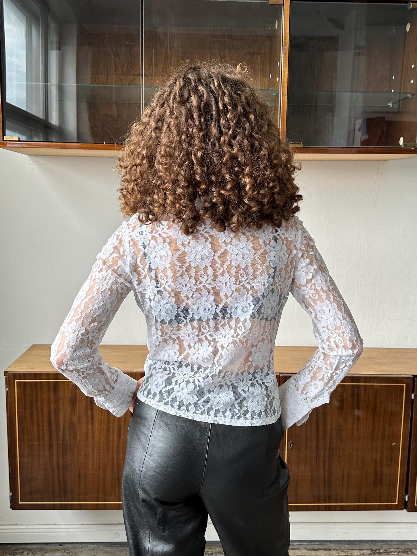 Vintage lace blouse in white, sheer blouse
