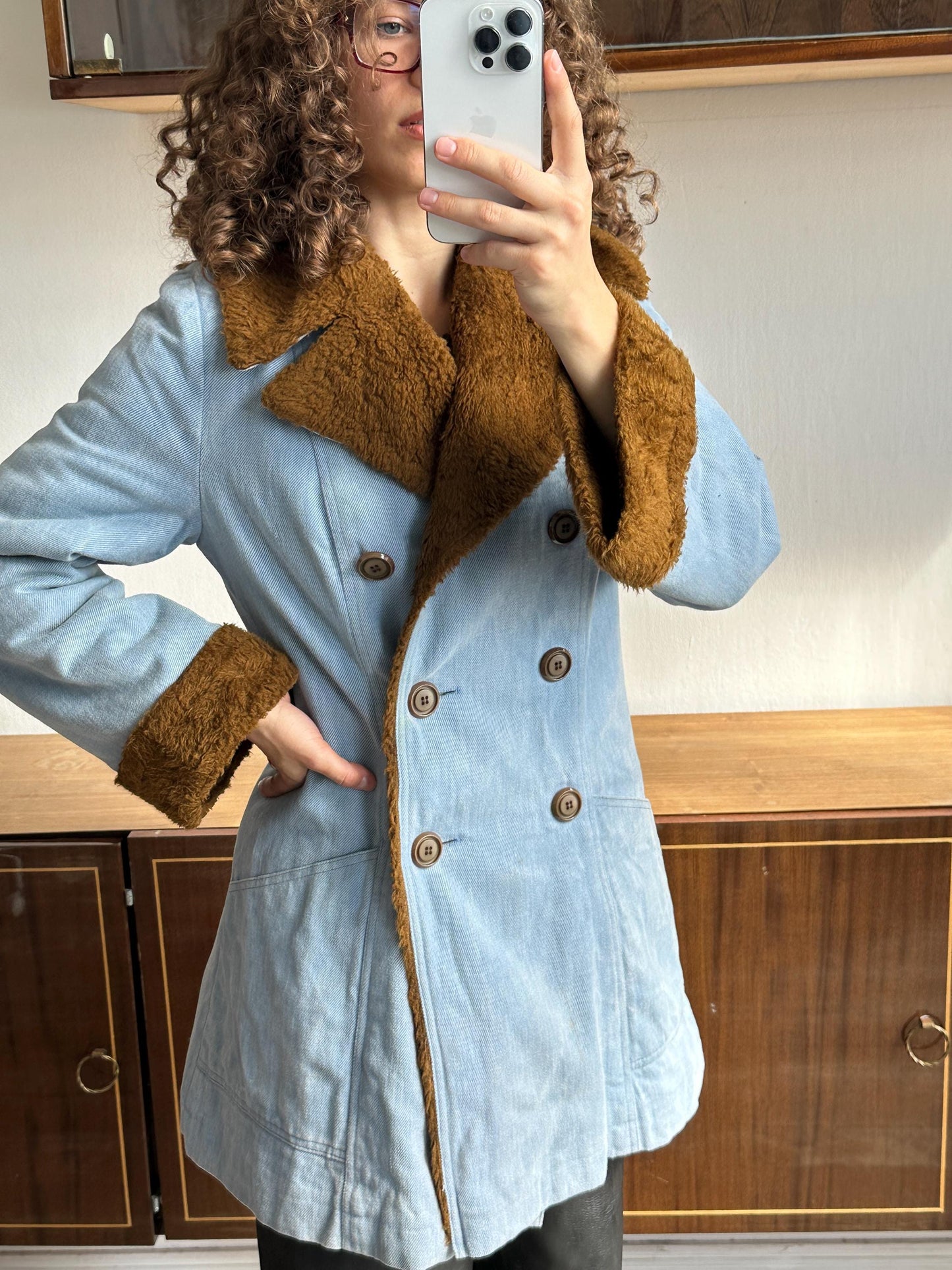 Vintage insulated denim coat in blue