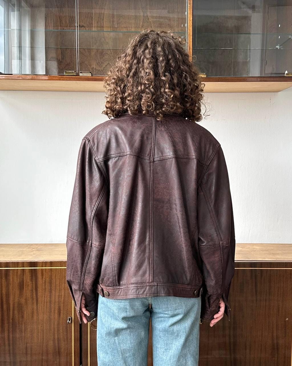 Vintage 90s boxy leather jacket in brown