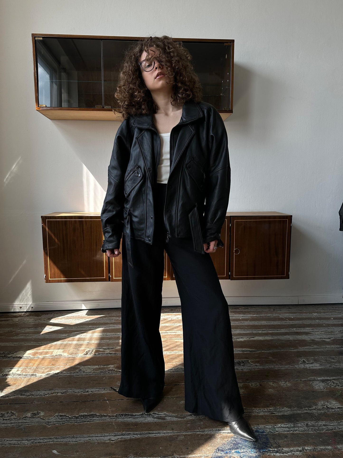 Vintage 90s faux leather bomber jacket in black