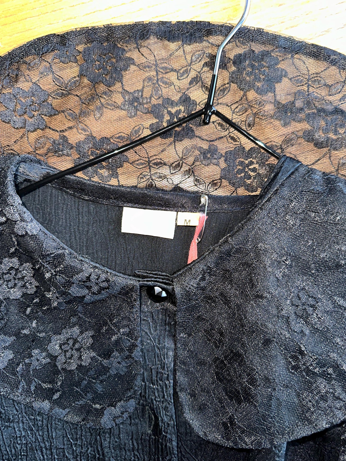 Vintage Black Puff Sleeve Romantic Draped Blouse