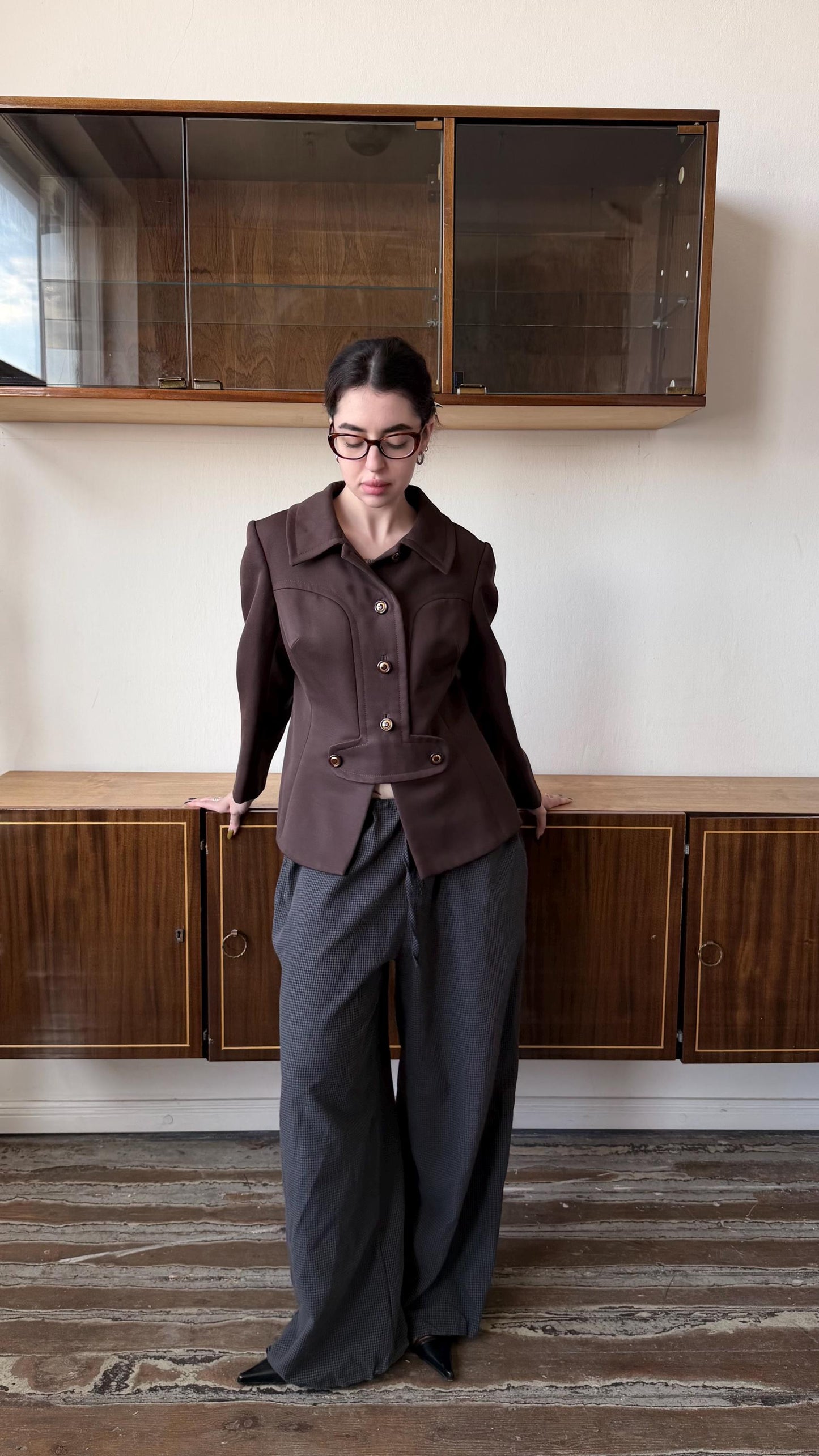 Vintage Brown Tailored Espresso Blazer, 90s Italian Structured Fitted Jacket