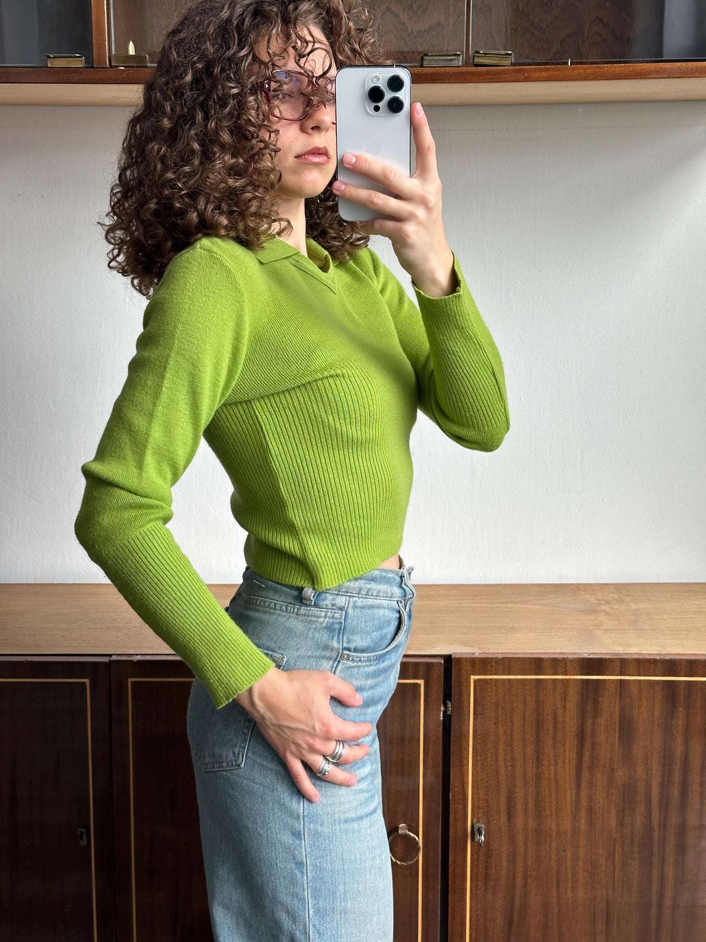 Vintage cropped wool jumper in green