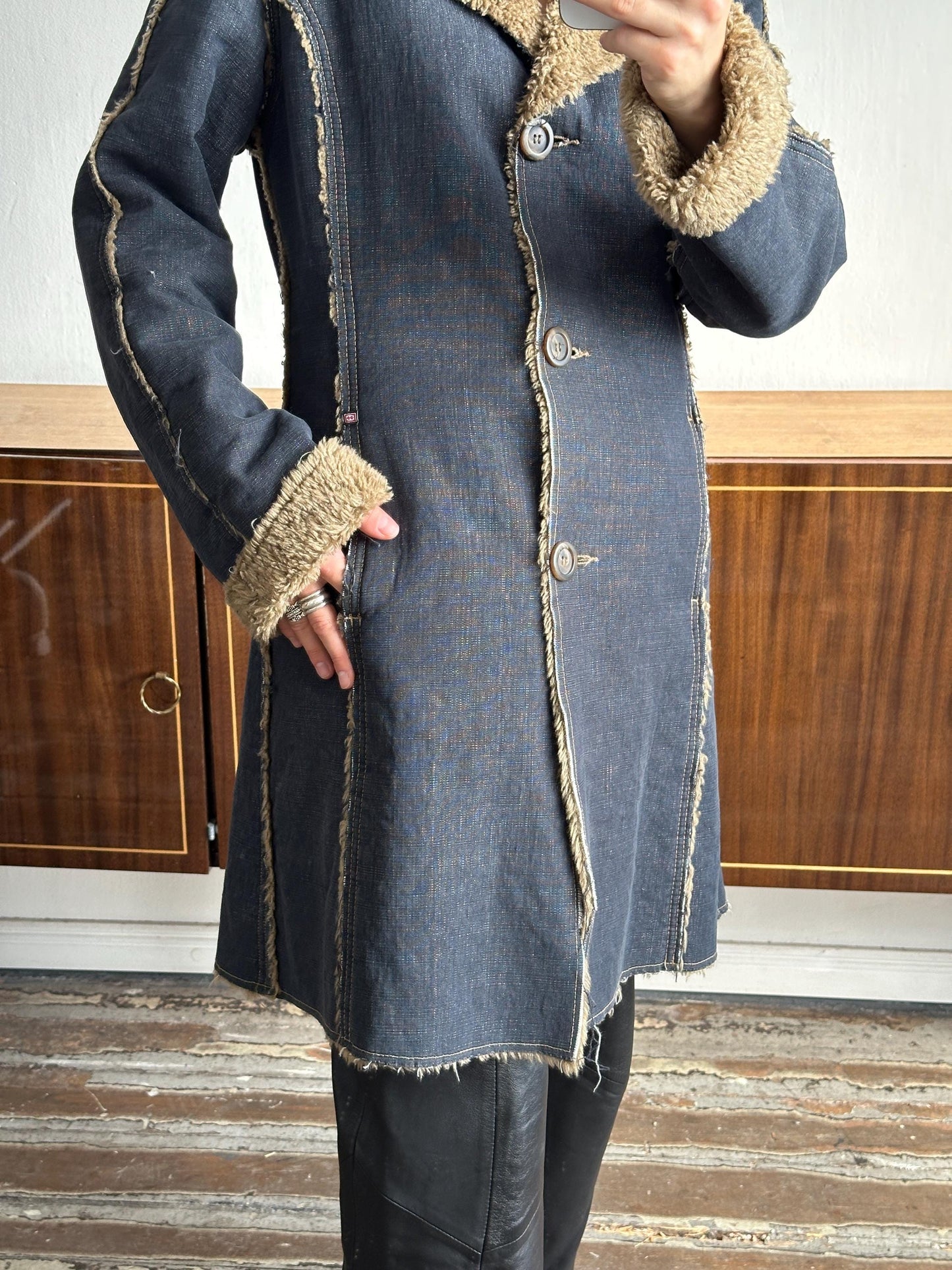 Vintage 90s denim coat with faux fur coat